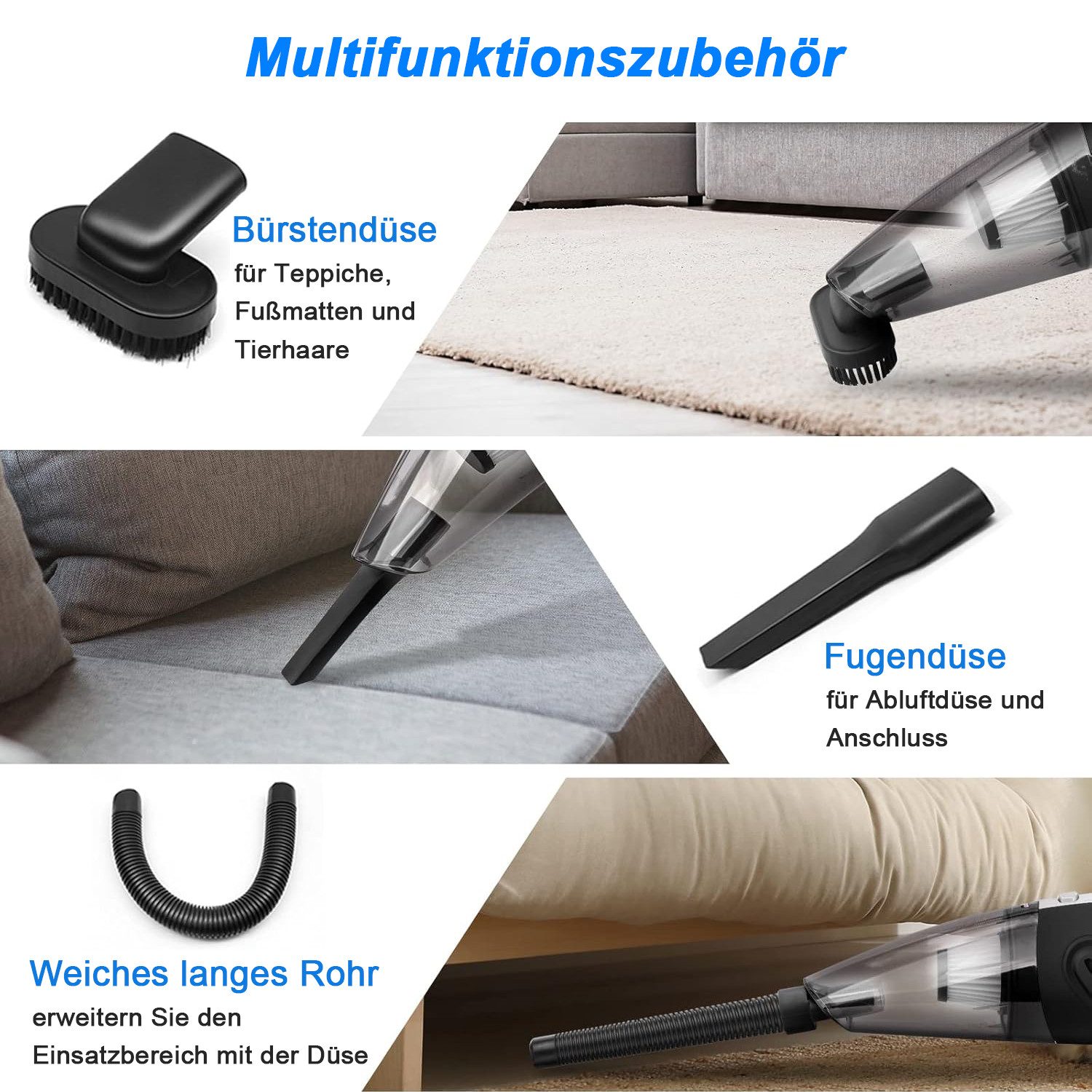 AIMAX Akku-Handstaubsauger Kabellos Handstaubsauger, 120W Handstaubsauger Akku Testsieger, 120 W, HEPA-Filter, mit Flacher Fugendüse, Verlängerungsschlauch, Aut – Bild 4 von 5