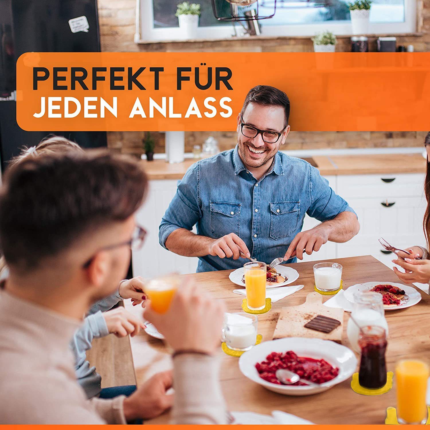 Ø Gläser Bar, 10 Glasuntersetzer aus Getränkeuntersetzer Tischuntersetzer 10er für Filz-Untersetzer Set, Katze für Gelb cm Getränke, Zubehör - Tisch wortek & 10-tlg., Box, + Filz Gläser Gläser, für waschbare Set