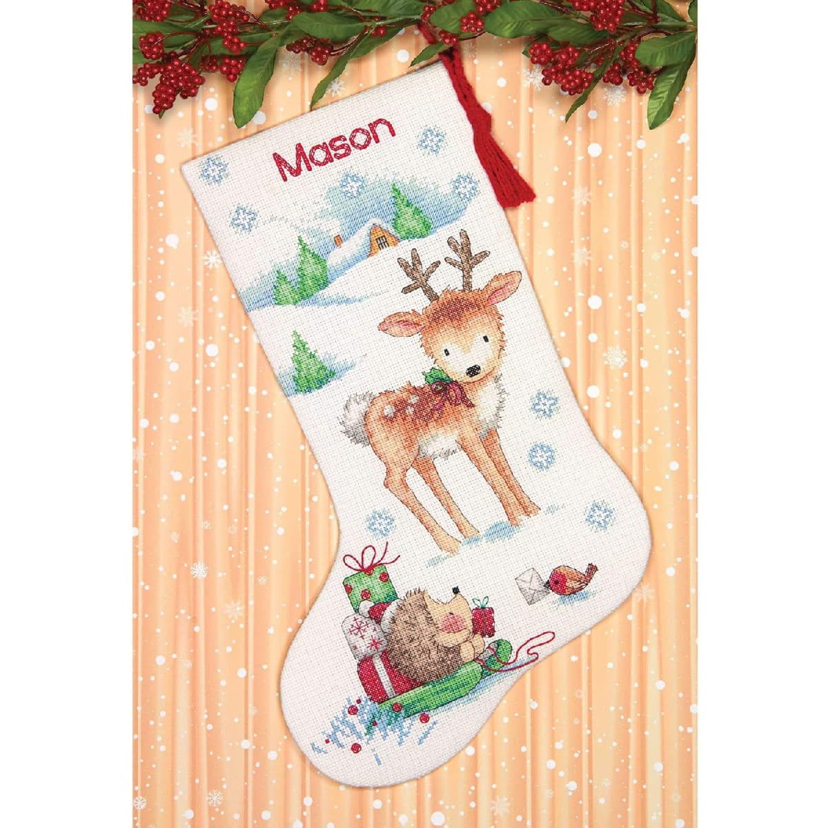 Dimensions Kreativset Dimensions Kreuzstich Stickpackung "Weihnachtsstrumpf Rentier und Ige, (embroidery kit by Marussia)