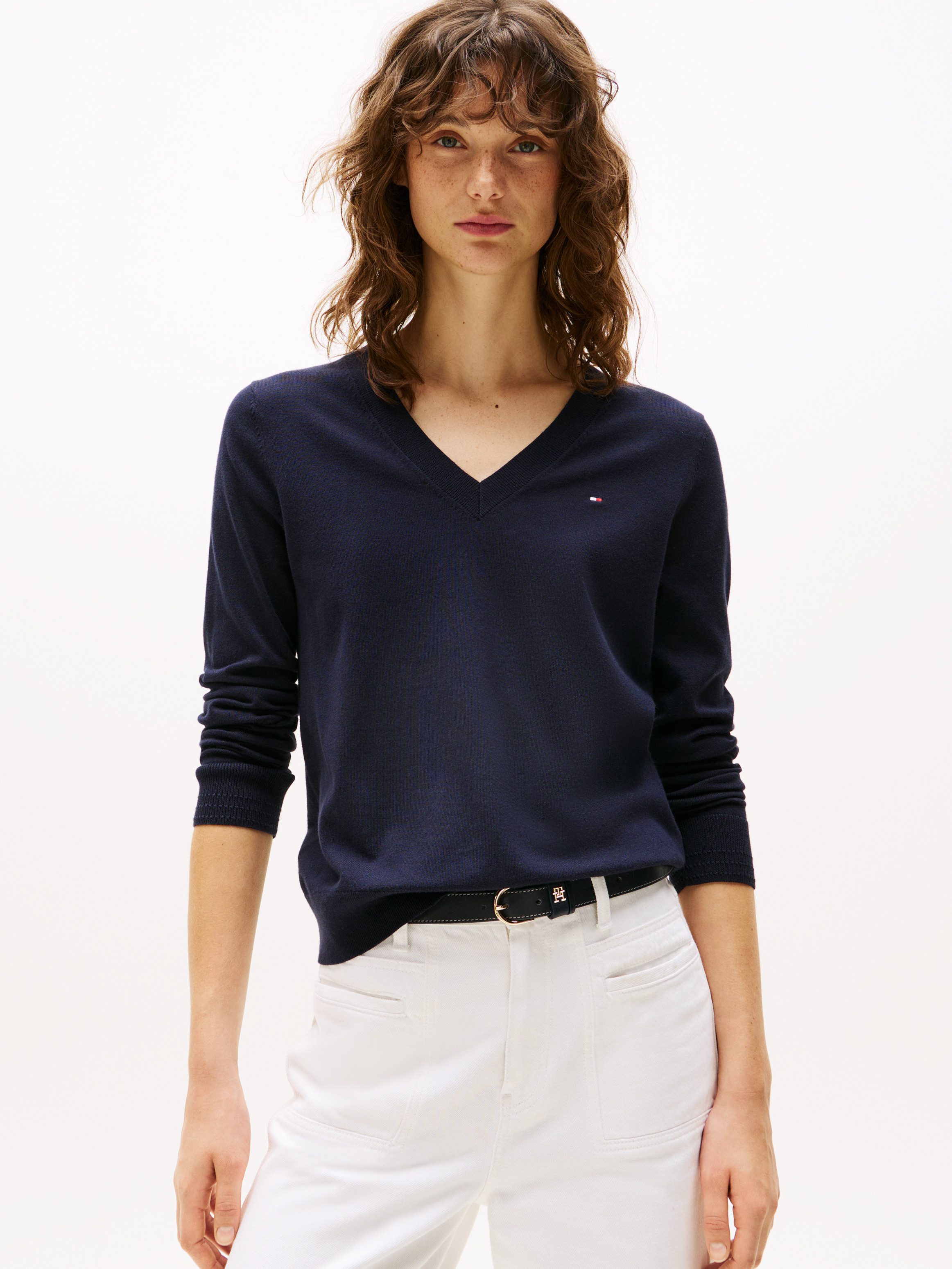 Tommy Hilfiger V-Ausschnitt-Pullover CO JERSEY STITCH günstig online kaufen
