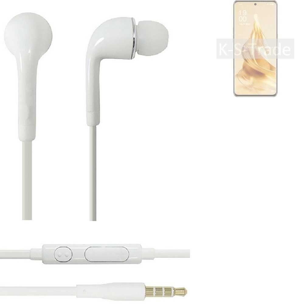 K-S-Trade für Oppo Reno9 In-Ear-Kopfhörer (Kopfhörer Headset mit Mikrofon u Lautstärkeregler weiß 3,5mm)