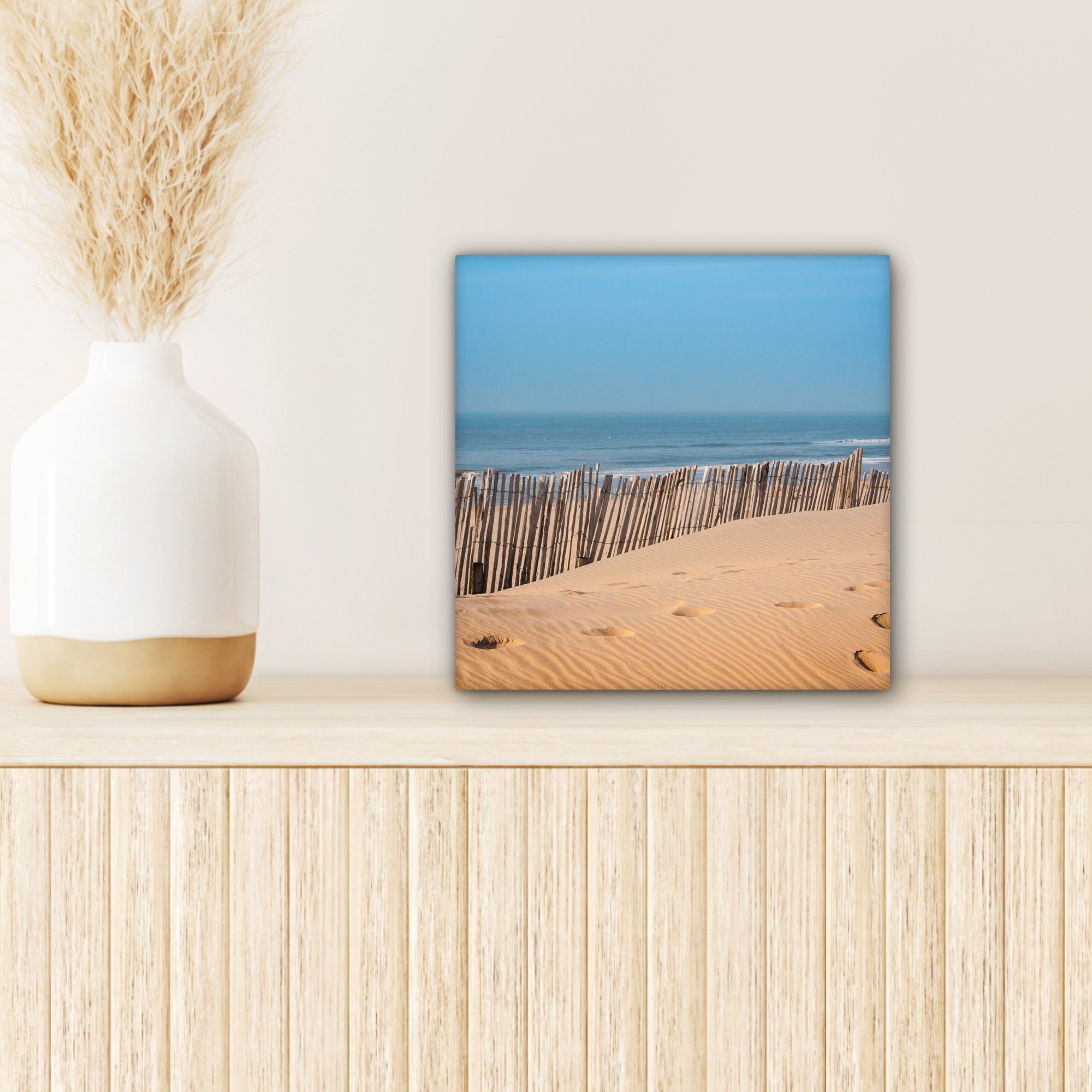 Meer Leinwand St), cm Wohnzimmer Schlafzimmer, (1 - Bilder 20x20 - OneMillionCanvasses® Pfähle, für Leinwandbild Strand