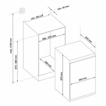 Telefunken Einbaukühlschrank EKGS120E2, 87.5 cm hoch, 54 cm breit, 112 Liter Volumen, Mit Gefrierfach, 88cm Nische, Schlepptürtechnik