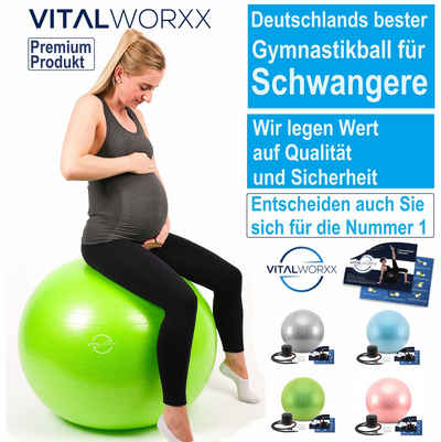 VITALWORXX Gymnastikball VITALWORXX Gymnastikball für Schwangere, extrem stabil, mit Pumpe, Hohe Materialstärke, Anti-Burst-System