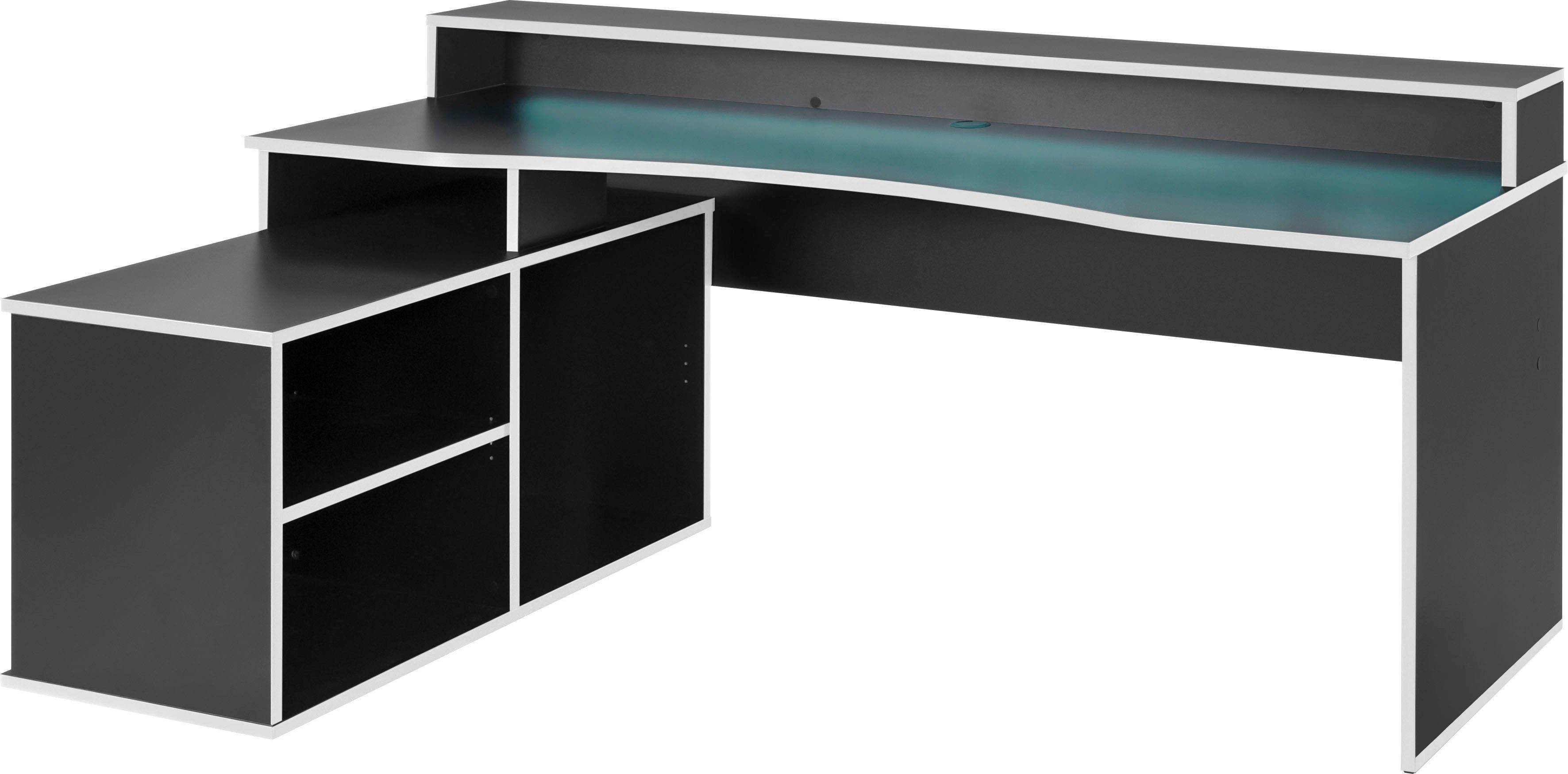 FORTE Gamingtisch Tezaur, mit RGB-Beleuchtung, Breite 200 cm, Eckschreibtisch