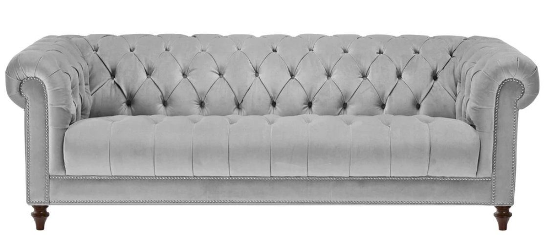JVmoebel Chesterfield-Sofa Hellgrauer Chesterfield Dresitzer 3-Sitzer Couch Luxus Sofa Modern, Made in Europe
