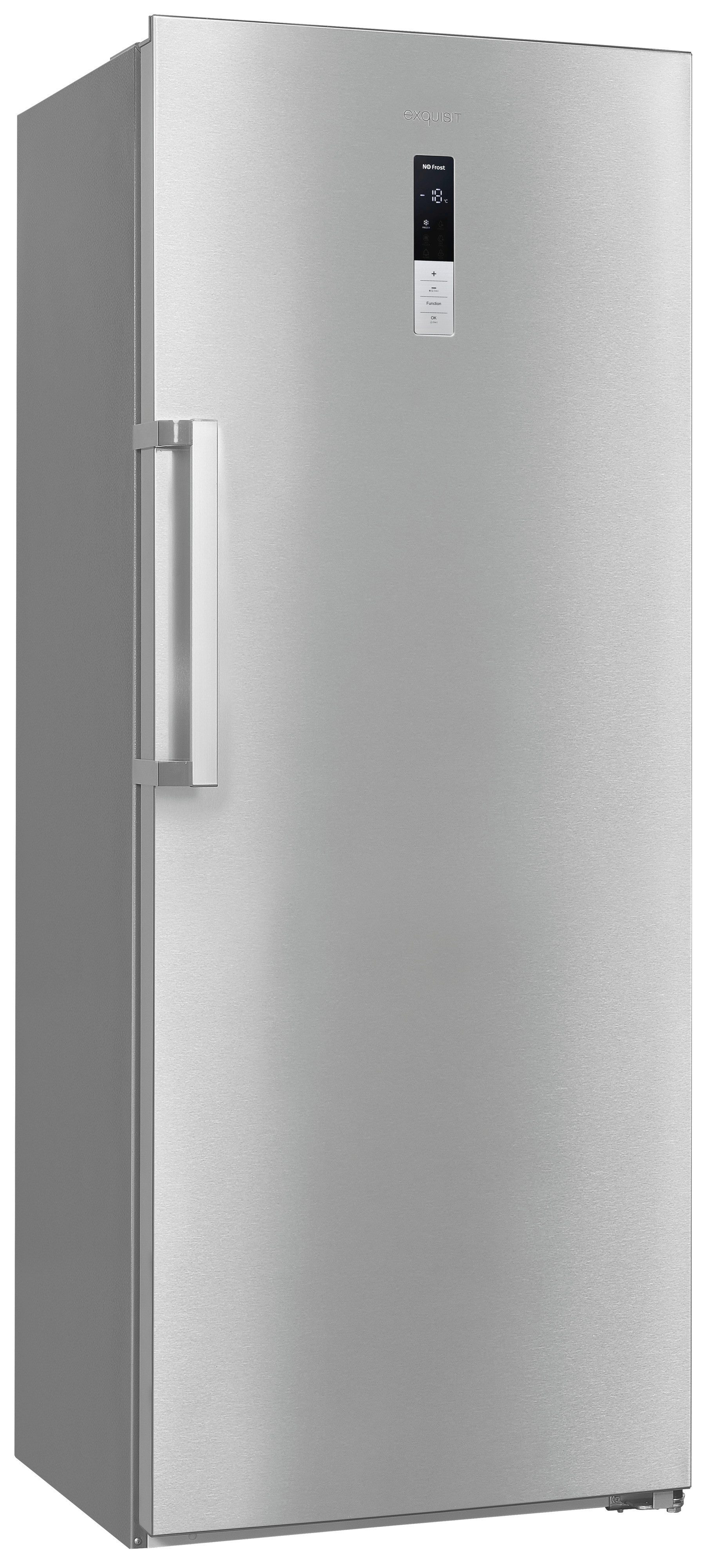 exquisit Gefrierschrank GS380-NF-H-050D inoxlook, 185,5 cm hoch, 71 cm breit, Türanschlag wechselbar