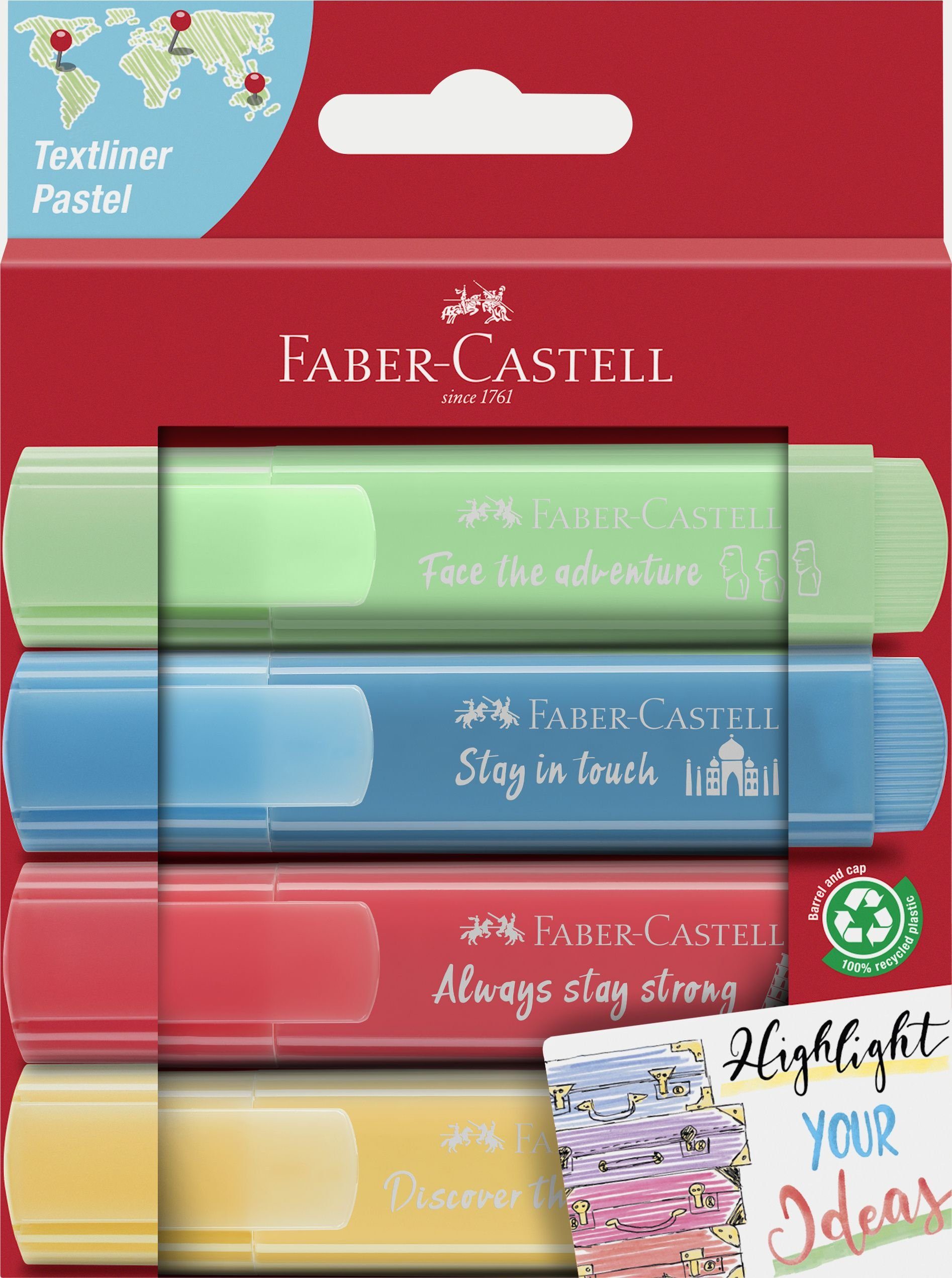 Faber-Castell 4 FABER-CASTELL TL 46 Pastell Textmarker farbsortiert Tintenpatrone | Tintenpatronen