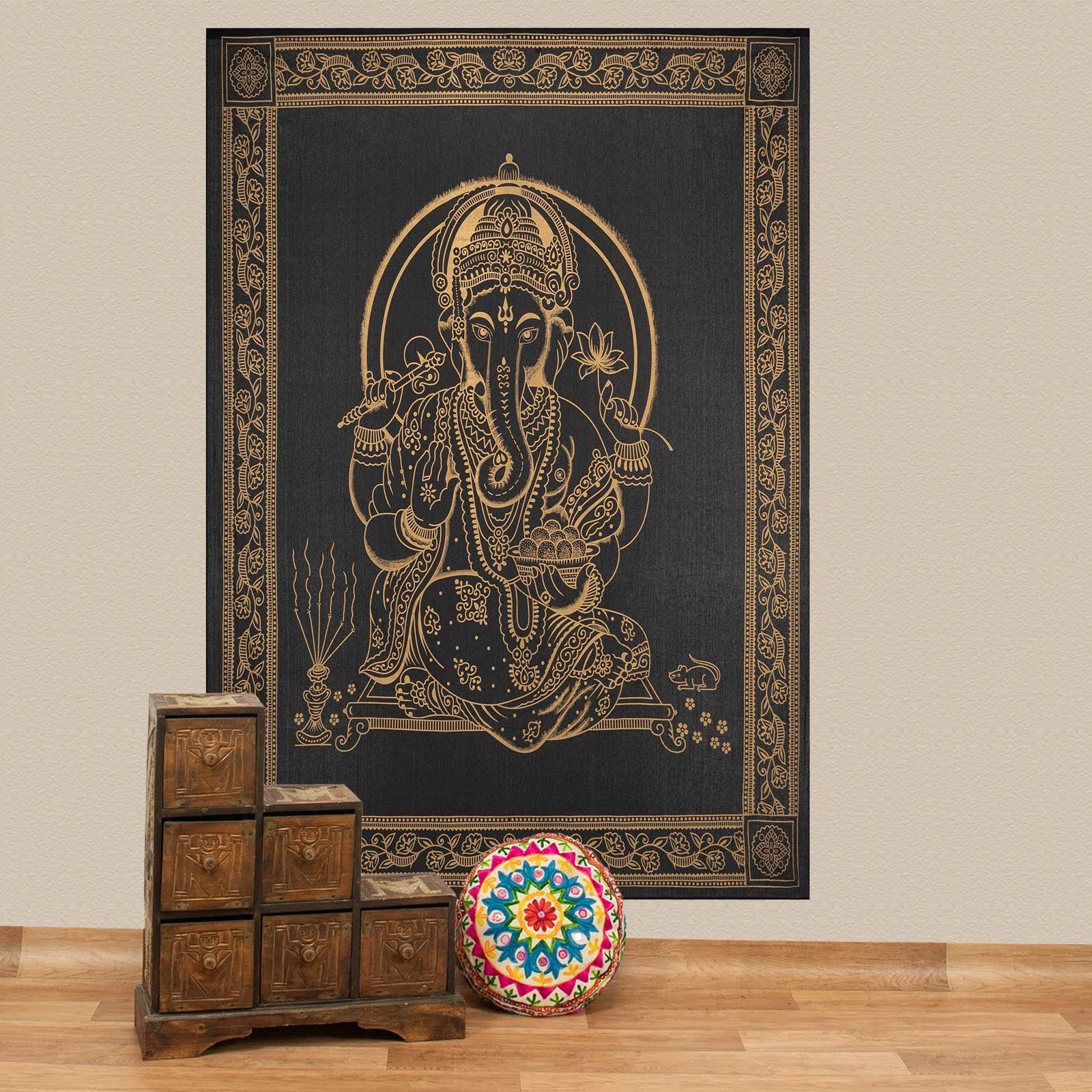 KUNST UND MAGIE Wandteppich Tagesdecke Wandbehang Dekotuch Lord Ganesha ca.200x135cm Wandteppich