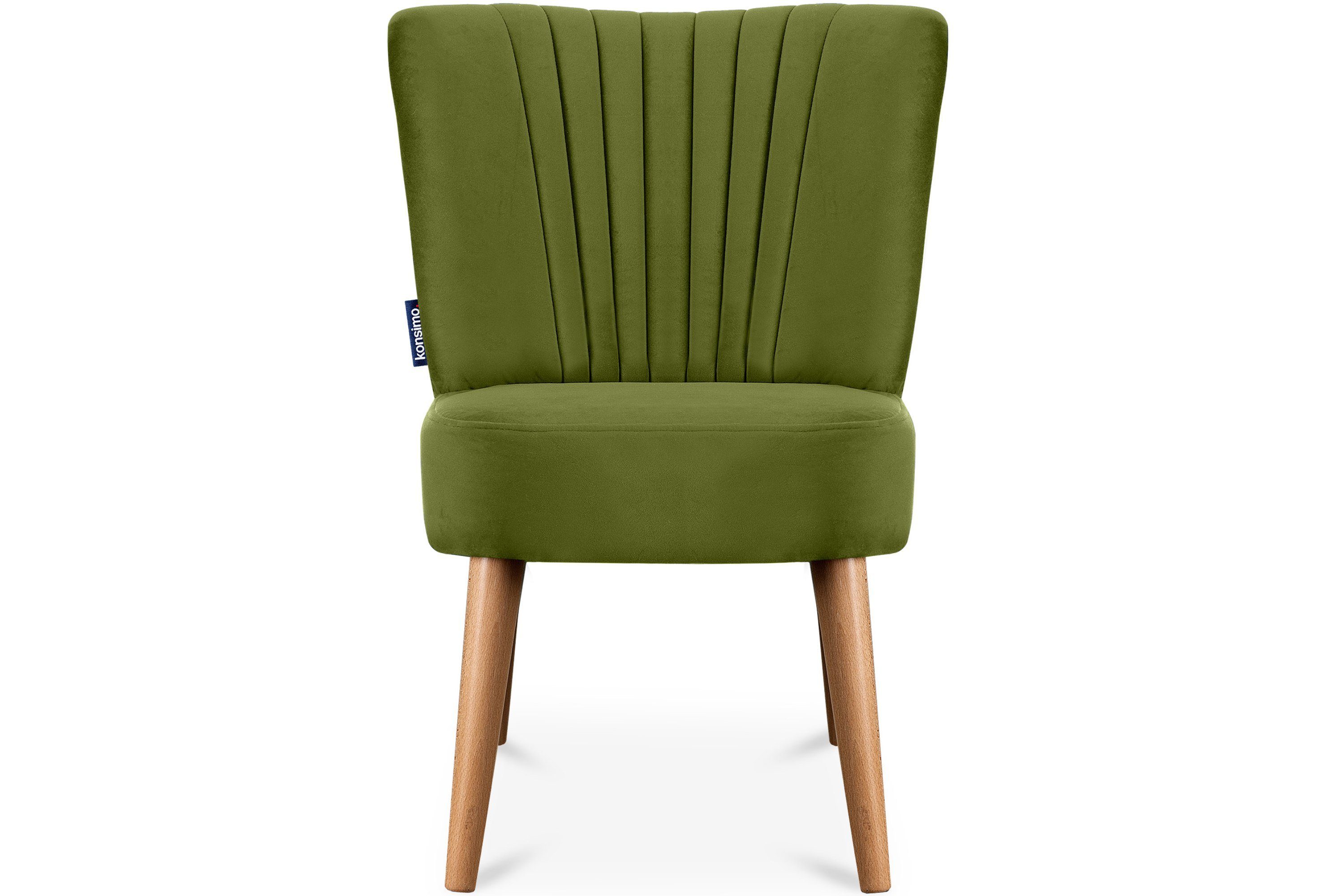 Konsimo Cocktailsessel DUCO Sessel auf an Buchenholz Ziernaht Eiche Rückenlehne, hohen der Beinen aus olivgrün/Eiche gebeizter | (1-St), olivgrün