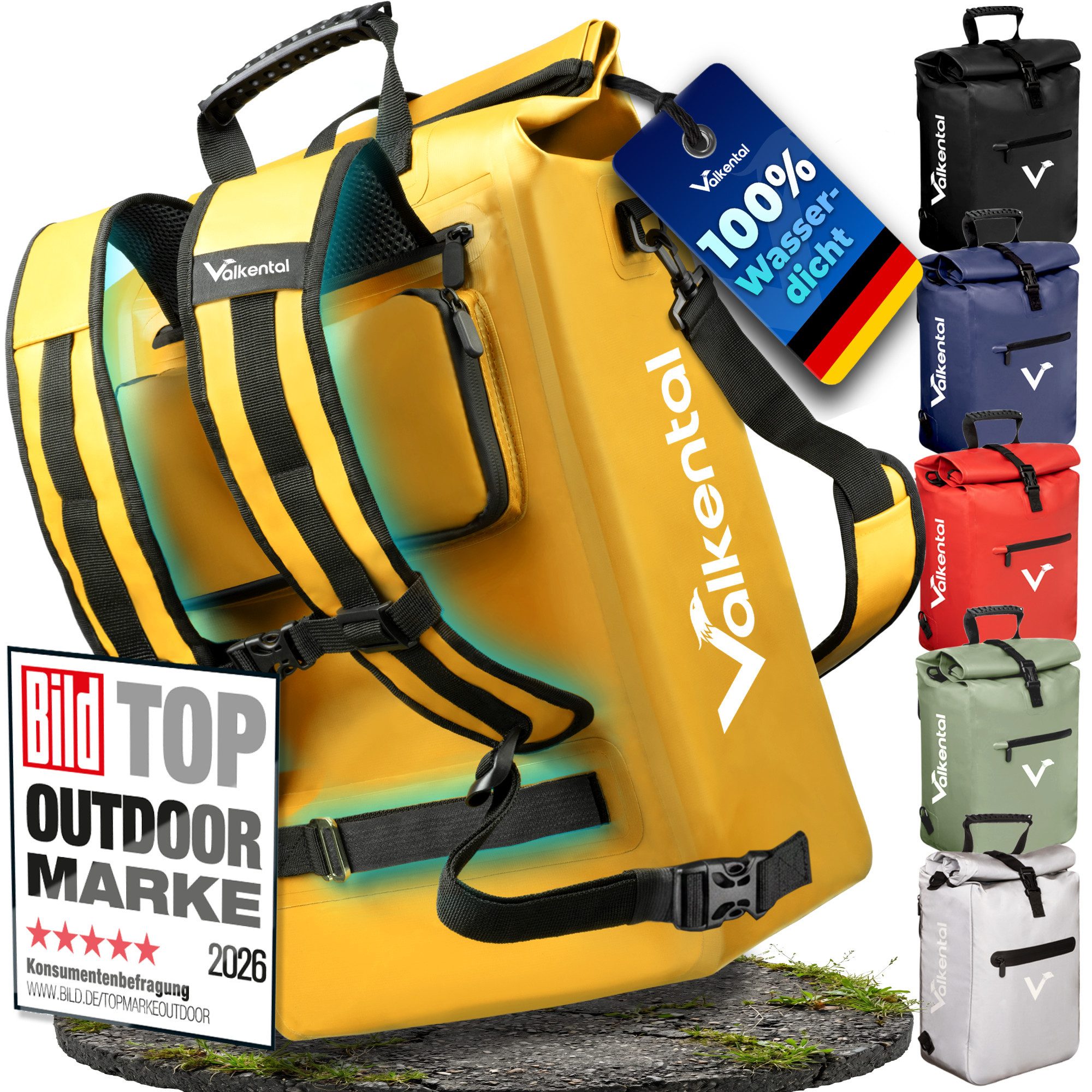 Valkental Fahrradtasche Gepäckträgertasche, Rucksack und Umhängetasche, 3in1 - wasserdicht & reflektierend 25 L