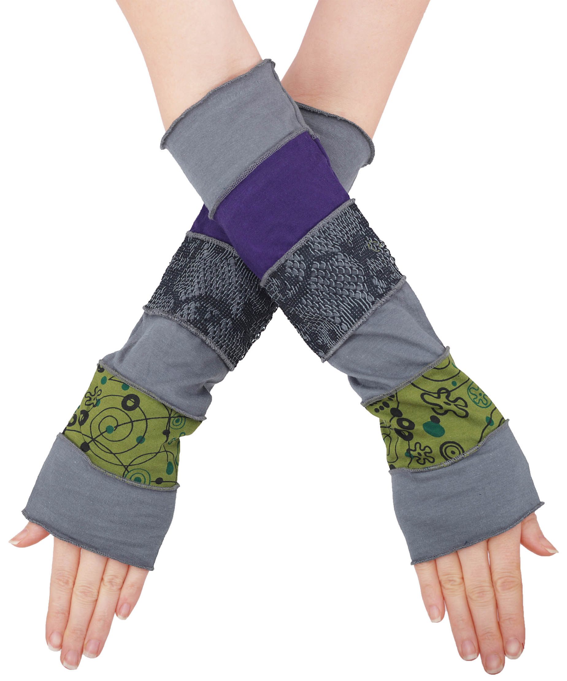 PUREWONDER Armstulpen Patchwork Armstulpen, mehrfarbige Pulswärmer mit Spitze hw11 Grau (1 Paar)