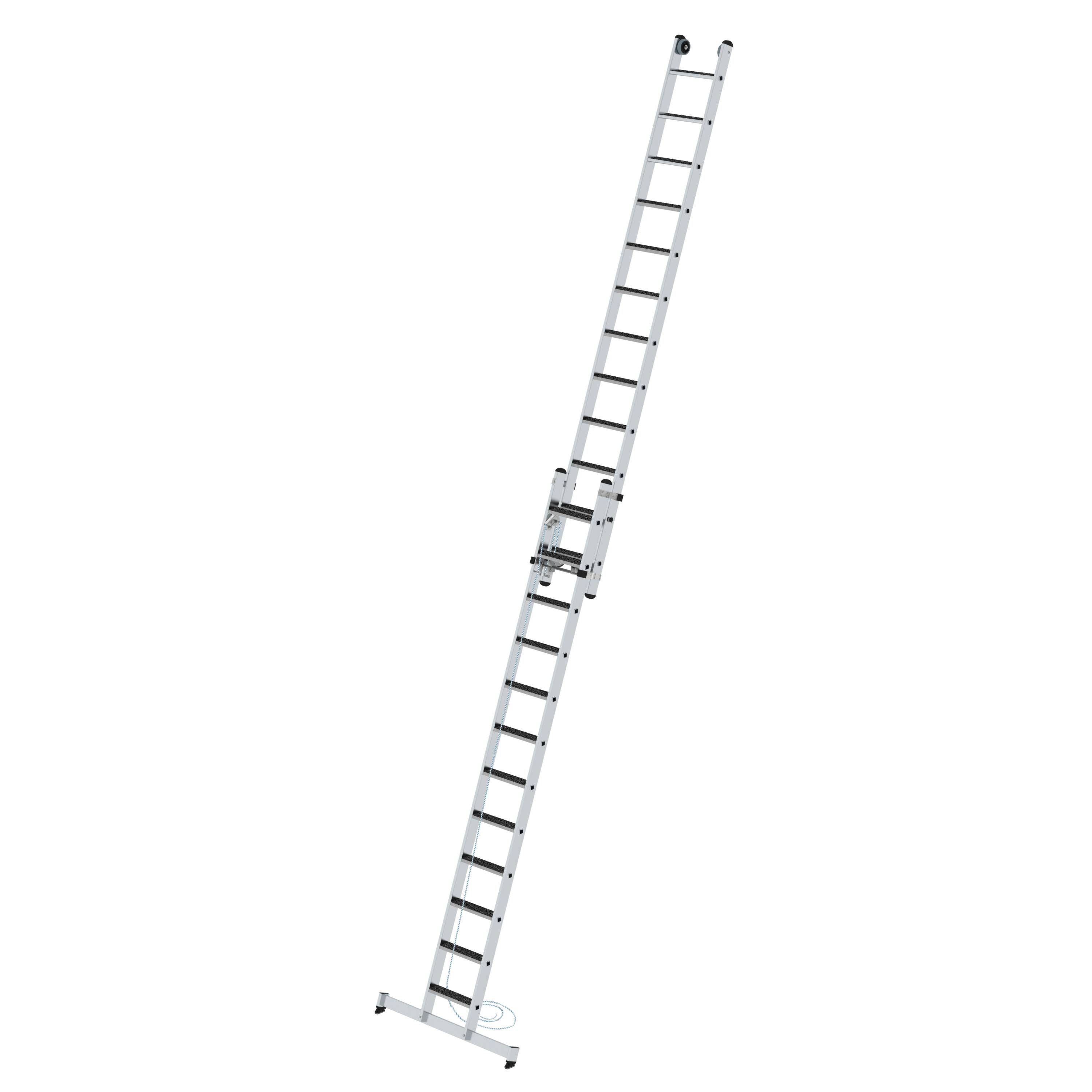 Stufen-Seilzugleiter und 2-teilig PROREGAL® nivello® R13 clip-step Schiebeleiter mit Traverse