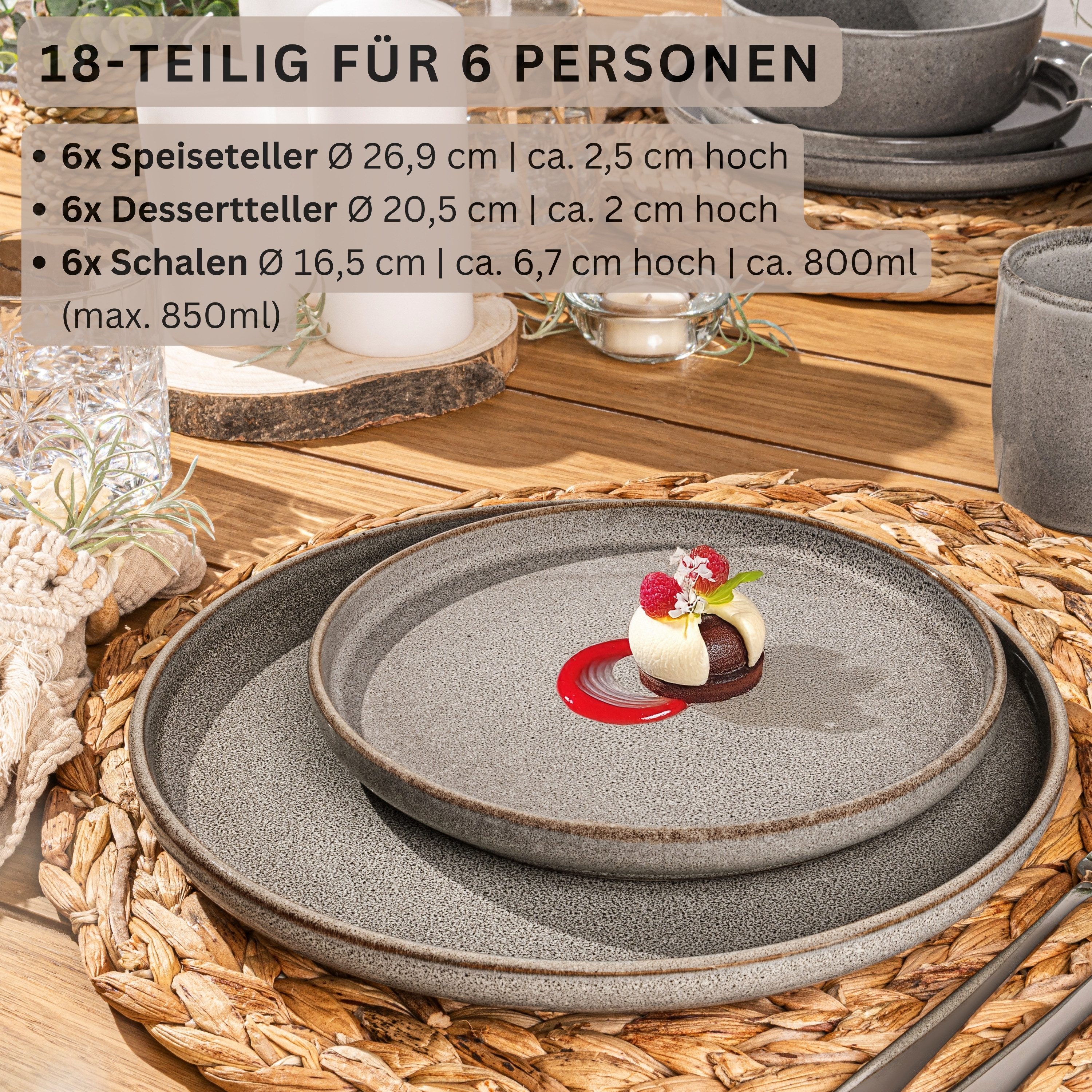 SÄNGER Tafelservice Kairo (18-tlg), 6 Personen, Steingut, Tafelservice Kairo Graphit, Handmade, VALUE COLLECTION