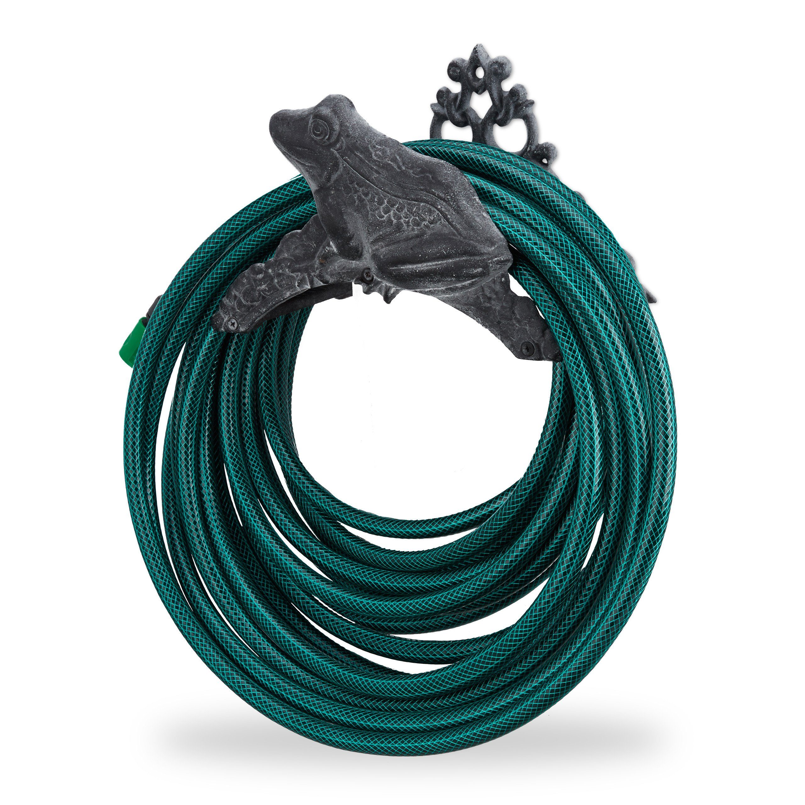 relaxdays Schlauchhalterung Gartenschlauchhalter Gusseisen Frosch, (5-tlg)