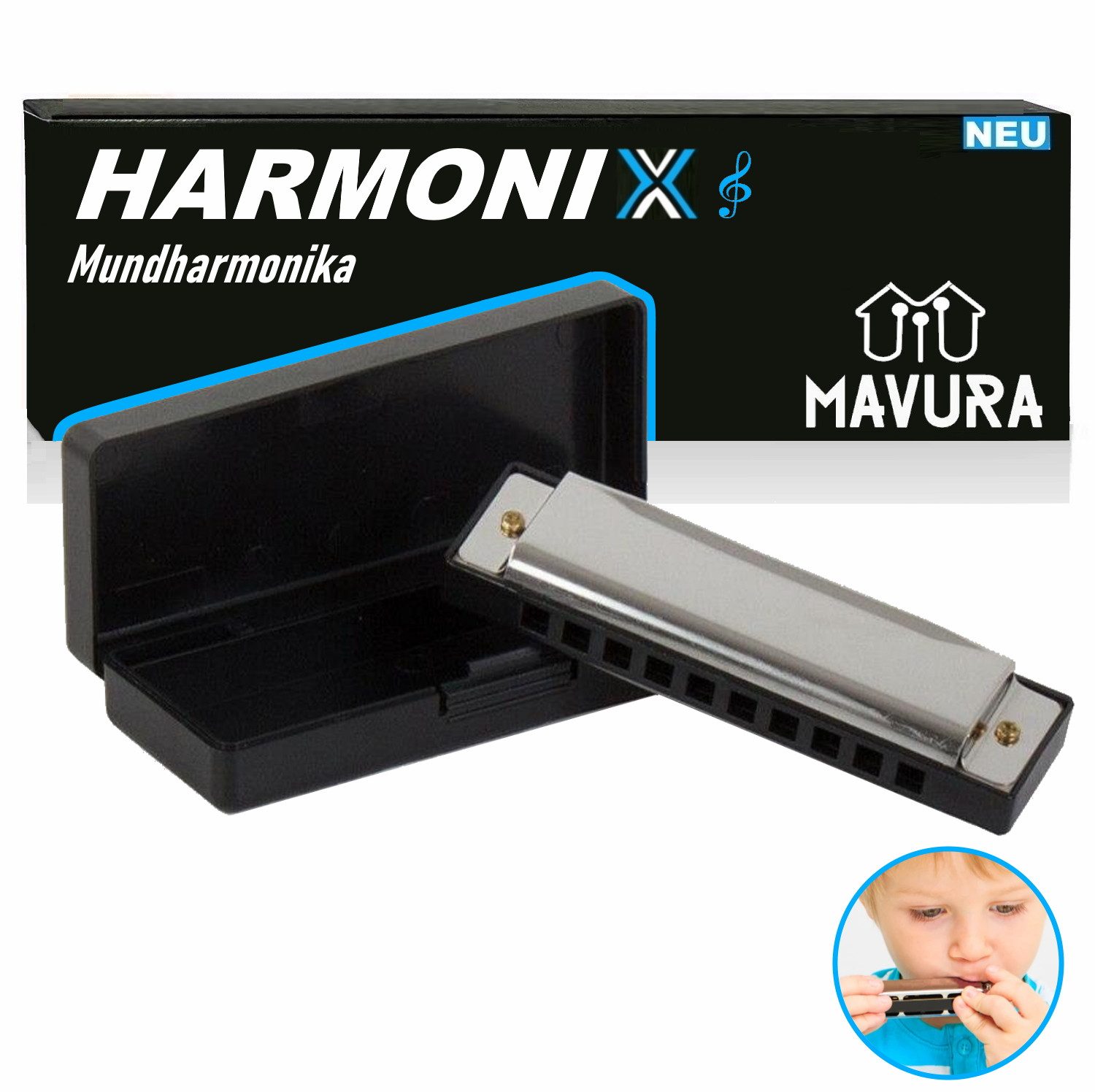 Mundharmonika HARMONIX Hochwertige Metall C-Dur Mundharmonica 10-Loch