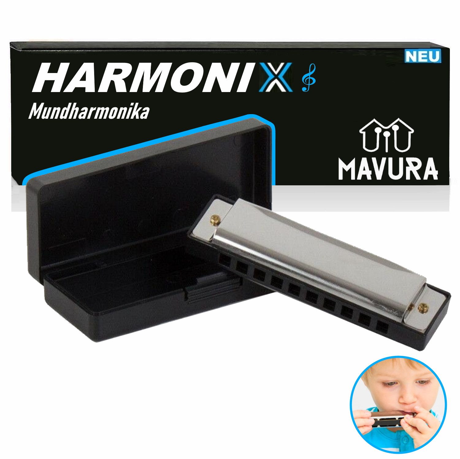 MAVURA HARMONIX Hochwertige Metall C-Dur Mundharmonica 10-Loch Mundharmonika, diatonische Harmonika für Anfänger u. Fortgeschrittene