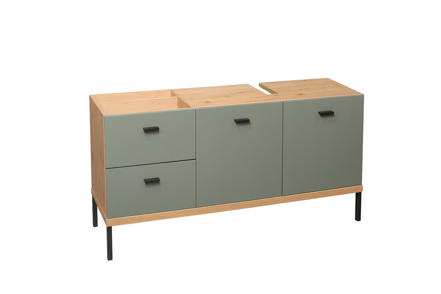Mäusbacher Waschbeckenunterschrank in Asteiche Dekor / pine green - 119x63x38 (BxHxT)