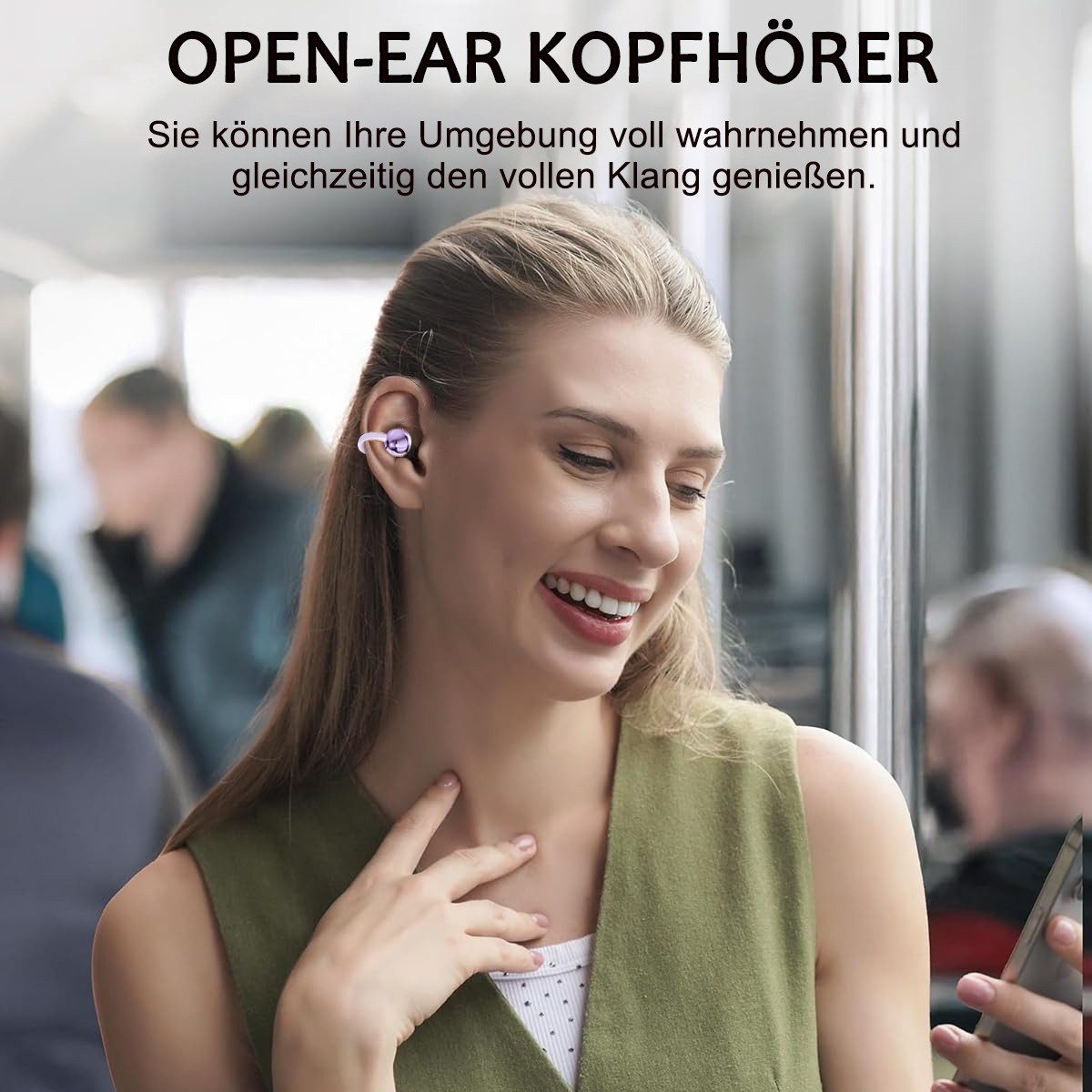 ibettertec Open Ear Kopfhörer, In Ear Ohrhörer, Bluetooth 5.4 Sport-Kopfhörer Open-Ear-Kopfhörer (Reduzierung des Anrufrauschens und Intelligente Bassoptimierung, Offenes Ohrclip-Design, HiFi Stereo, 60 Std Laufzeit, IPX4 Wasserdichte Kabellose Sport Bluetooth Kopfhörer, für Übung, Büro und Langzeitgebrauc)