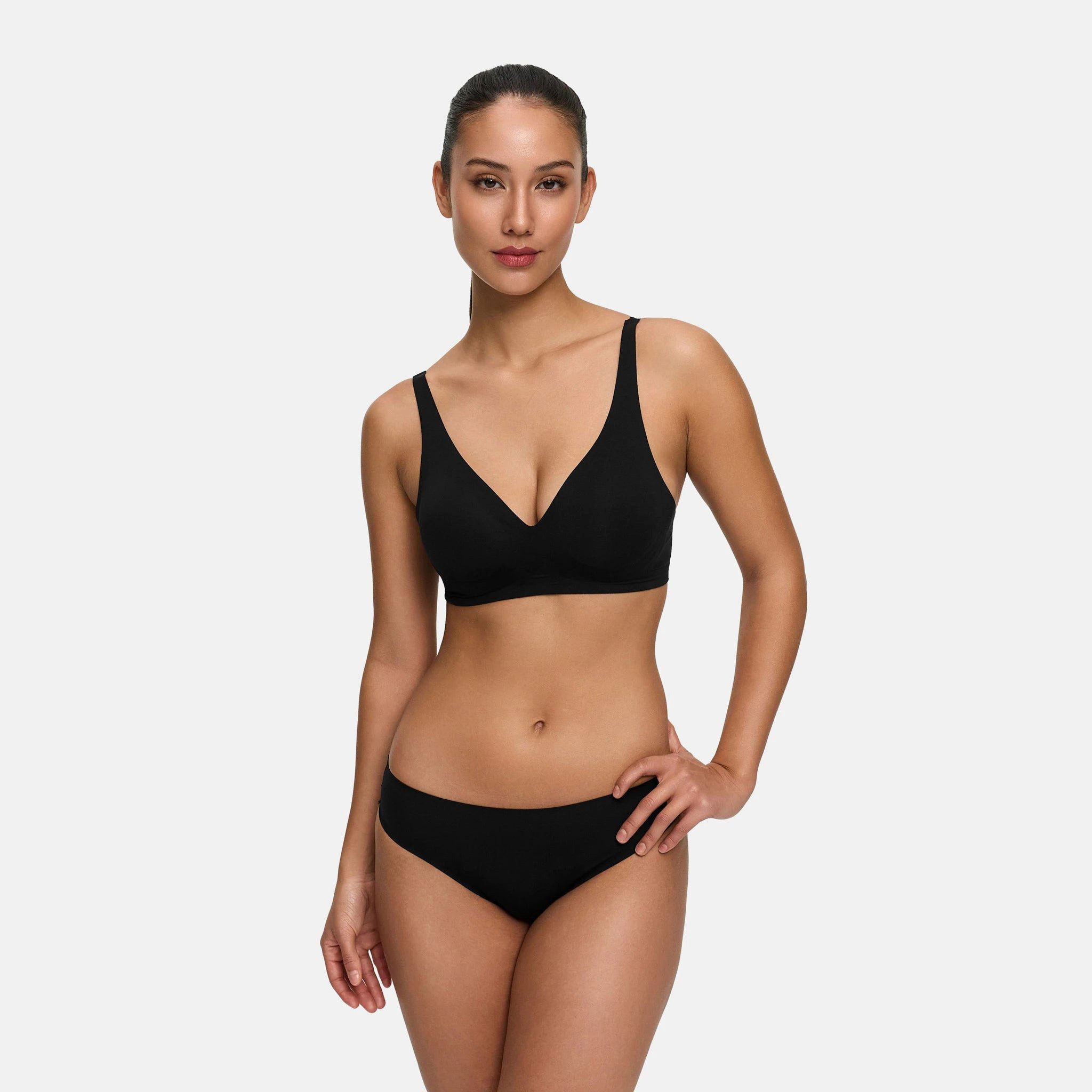 Bügelloser BH Comfort Push up BH mit Spitze-Schwarz-XS