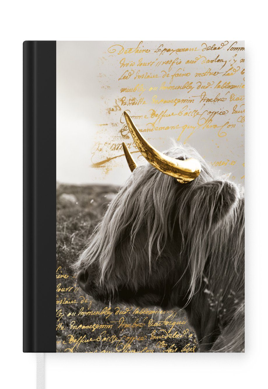 MuchoWow Notizbuch Schottischer Highlander - Gold - Text, Journal, Merkzettel, Tagebuch, Notizheft, A5, 98 Seiten, Haushaltsbuch