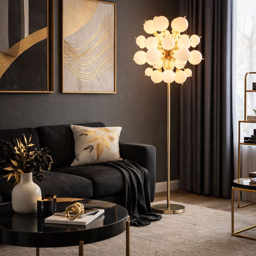 GLOBO LIGHTING Stehlampe, Leuchtmittel nicht inklusive, Stehleuchte Standlampe Wohnzimmerlampe Glaskugeln Metall Nickel-matt H