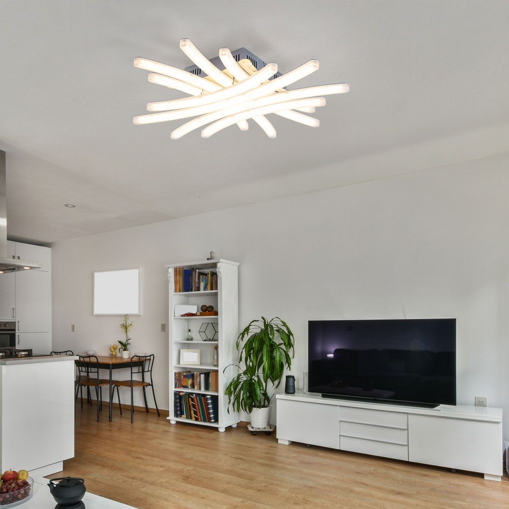 Chrom LED etc-shop fest Deckenleuchte Wohnzimmerleuchte Deckenlampe Warmweiß, LED-Leuchtmittel verbaut, Decke Modern Deckenleuchte,