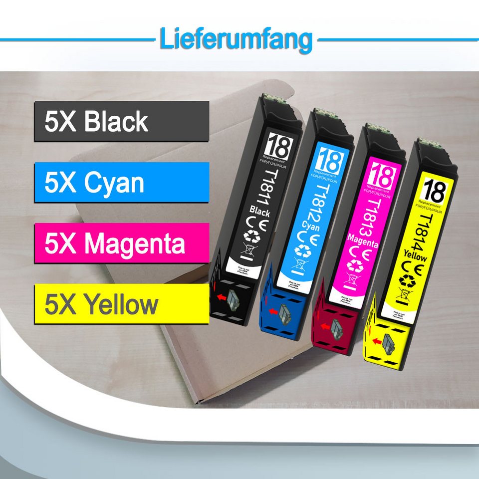 Thumbnail - Druckerparadies 20er Pack Druckerpatronen 18 18XL kompatibel mit Epson XP-422 Tintenpatrone (20-tlg)