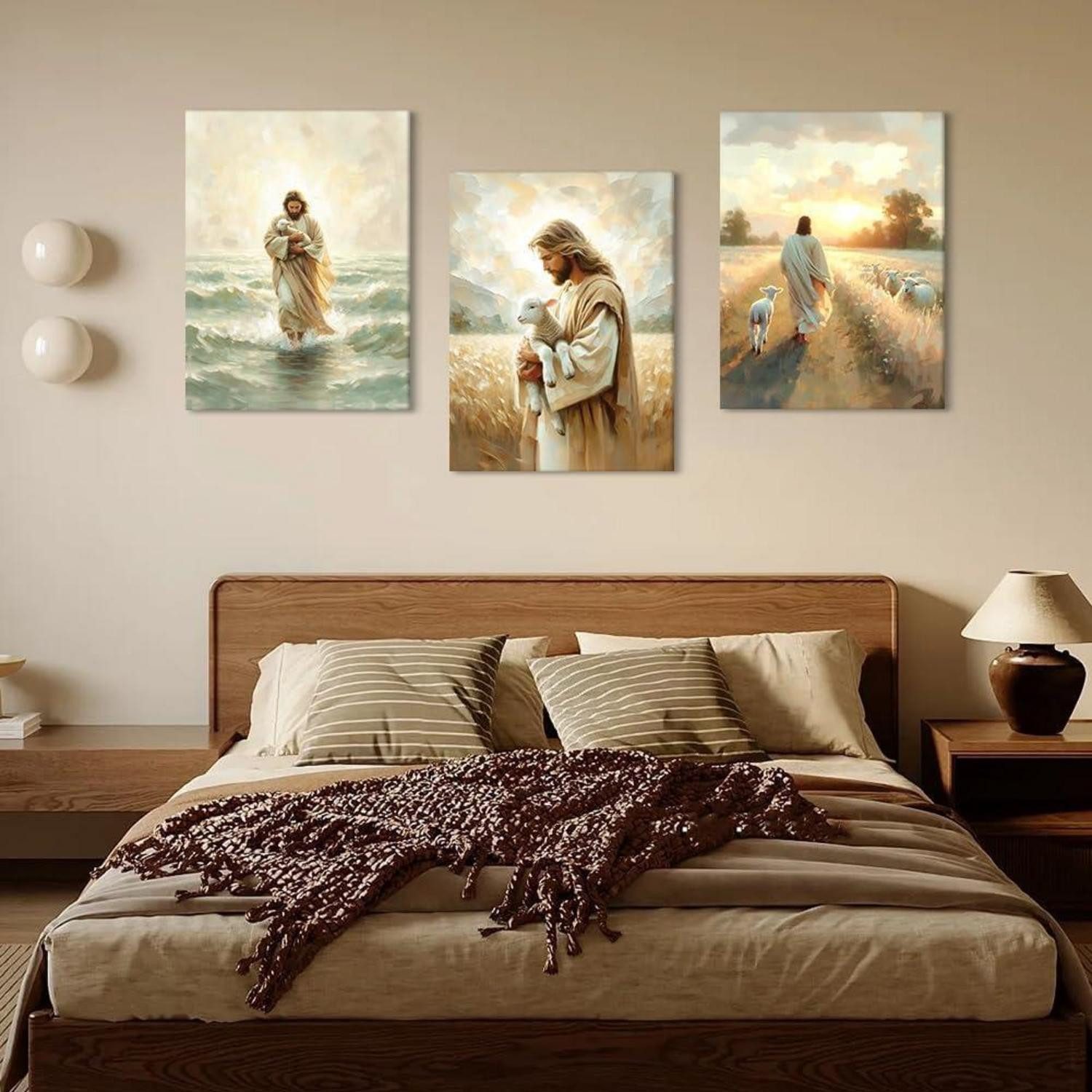 LuxusKollektion Mehrteilige Bilder Leinwandbilder 3 Teilig Jesus Lamm Jesus bewacht das Lamm 30x40cm, (1 St) – Bild 3 von 5
