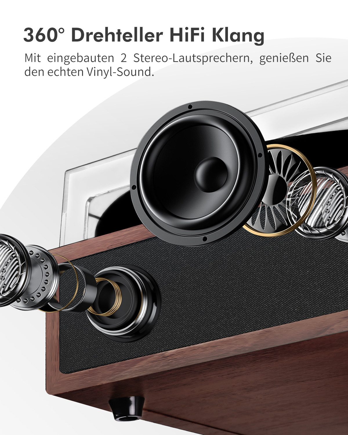 Fofile Bluetooth 5.4 Schallplattenspieler mit 2 Stereo-Lautsprecher 3-Gang Plattenspieler (Vinyl Player, unterstützt Kopfhörer/AUX-Eingang/RCA-Ausgang/USB)