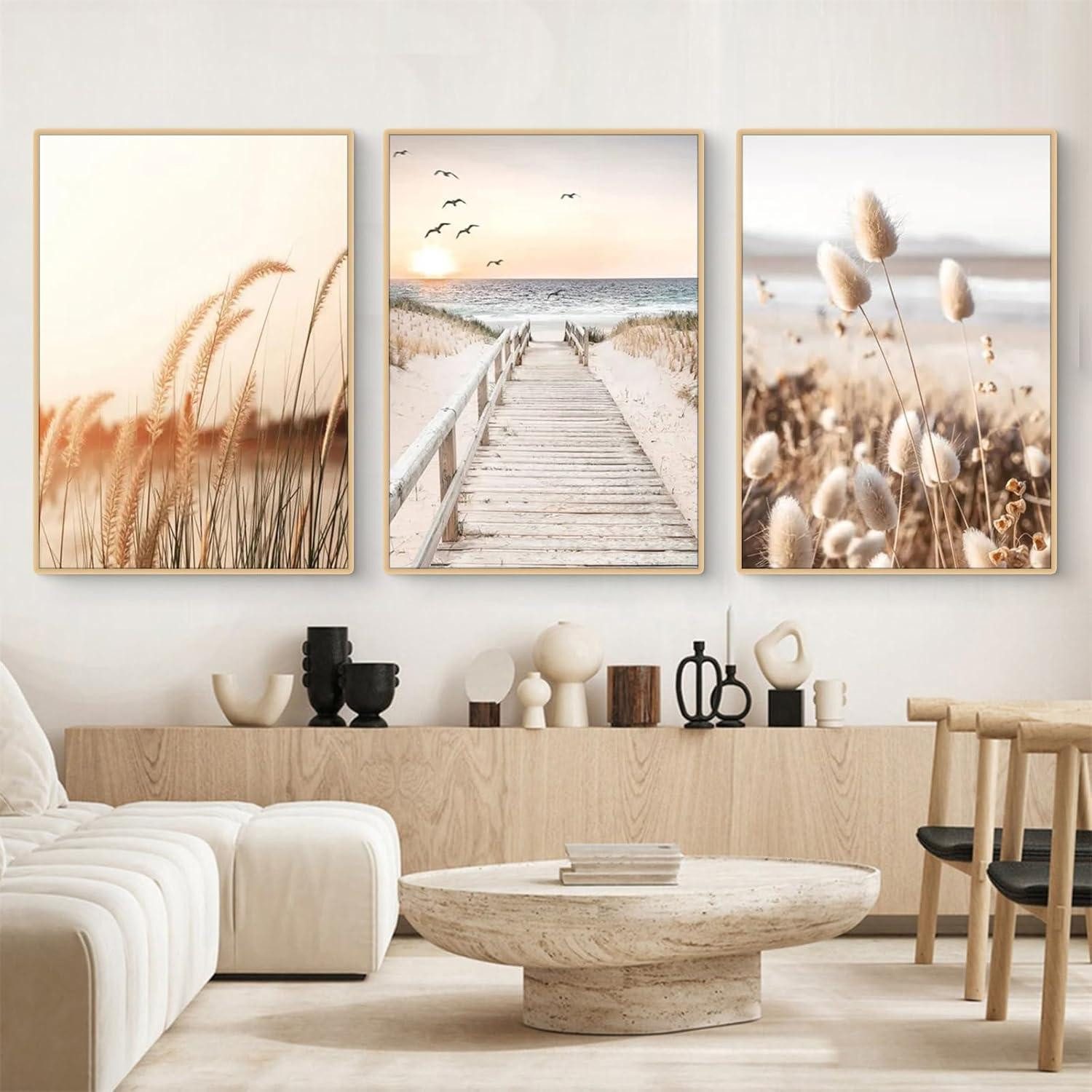 Uixxducc Poster 3er Set Natur Küsten Vögel Poster ohne Rahmen 30x40cm, Boho Pampasgras