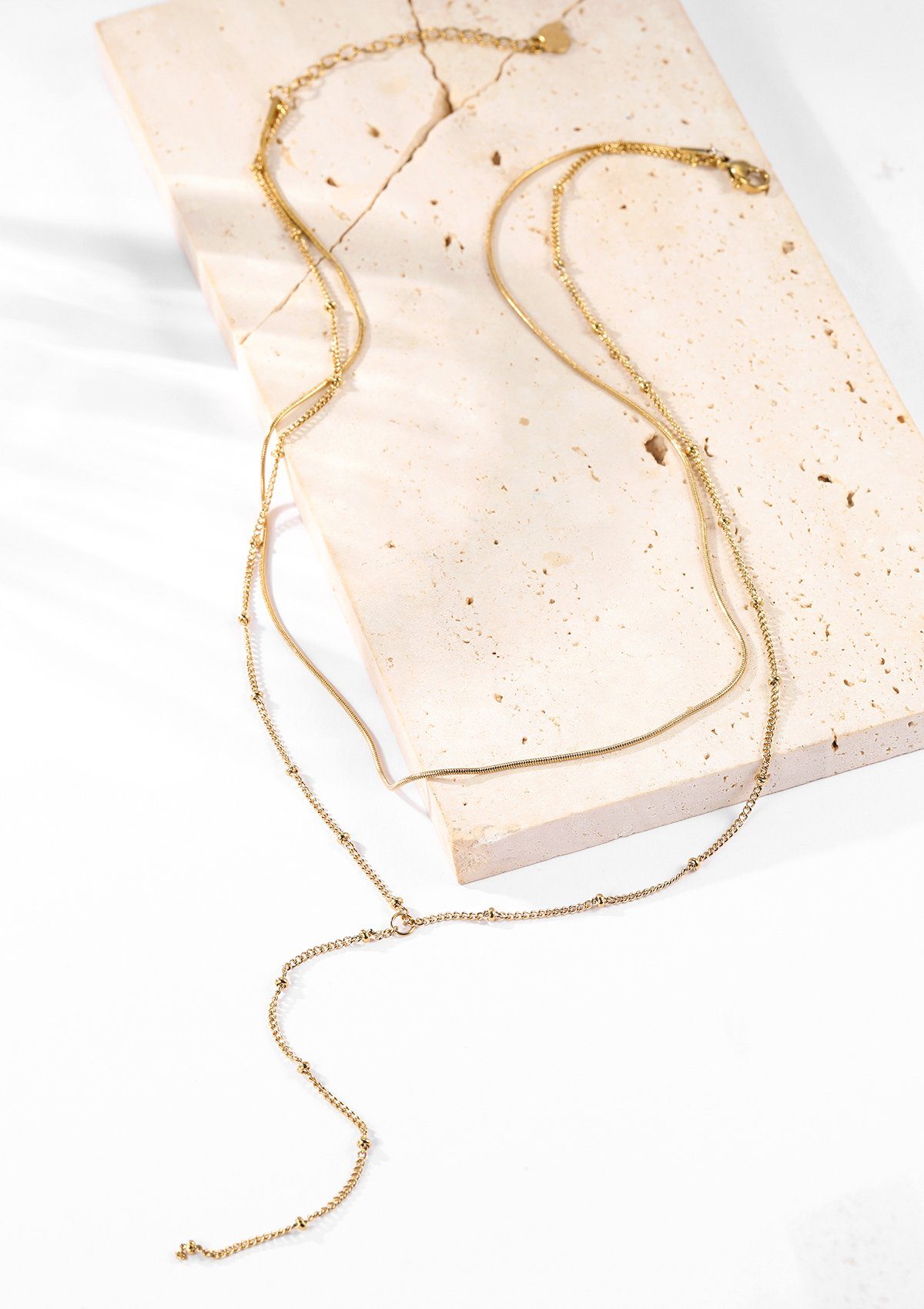 Hey Happiness Y-Kette Duo Erbsen & Schlangen Kette, wasserfest, Layer Damen Edelstahlkette 18K Roségold vergoldet