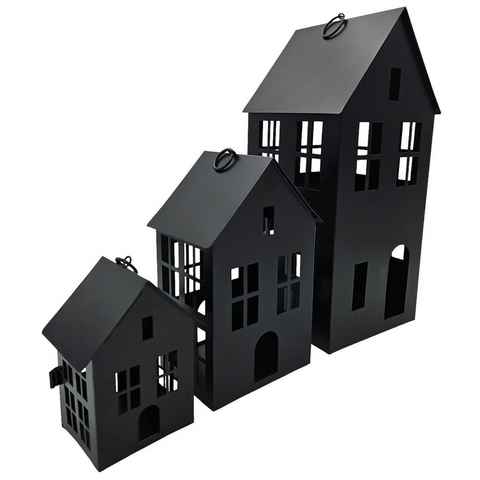 Meinposten Windlicht 3 Laternenhäuser Windlicht Laternen Häuser Laterne schwarz (3er Set, 3 St), aus Metall