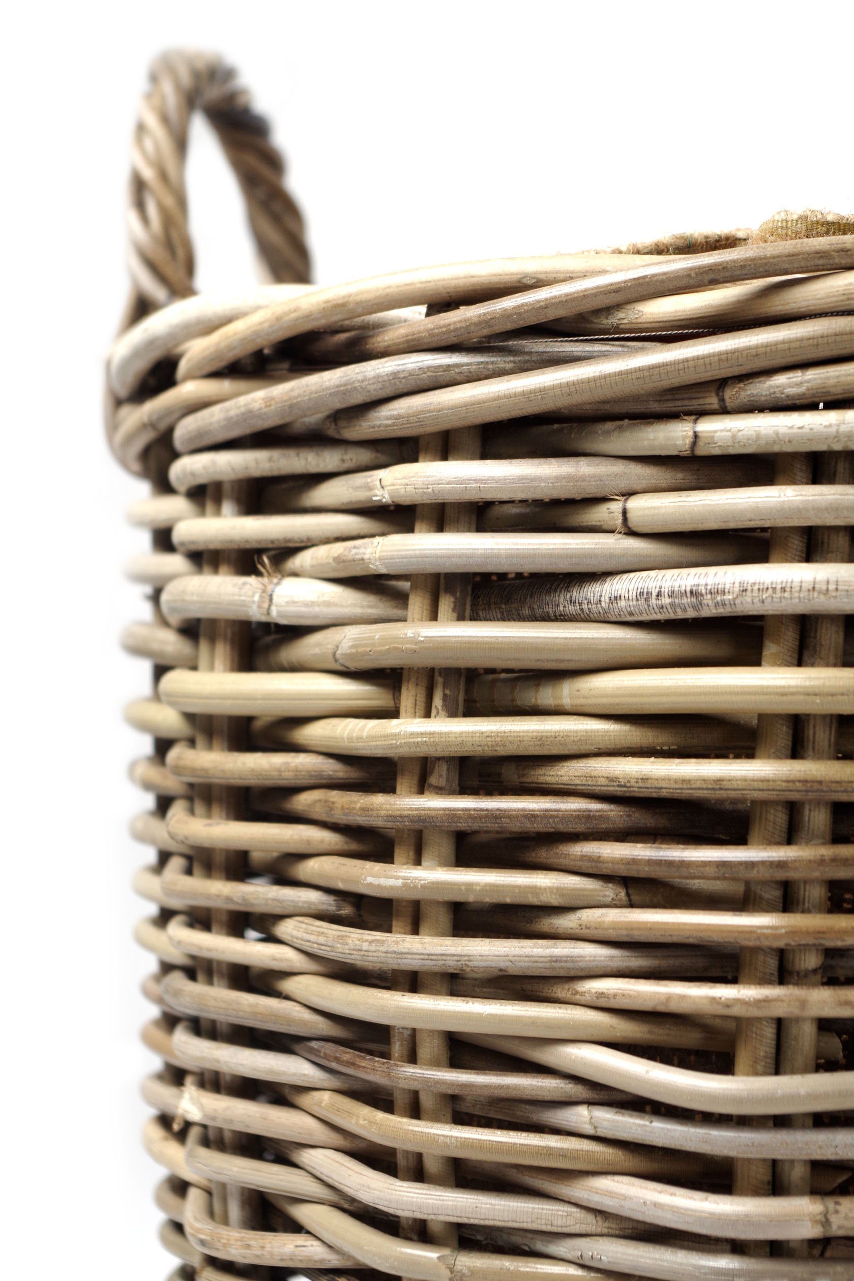 Kobolo Kaminholzkorb Rattankorb rund mit Leinenstoff 2er Set (grau braun), aus Rattan