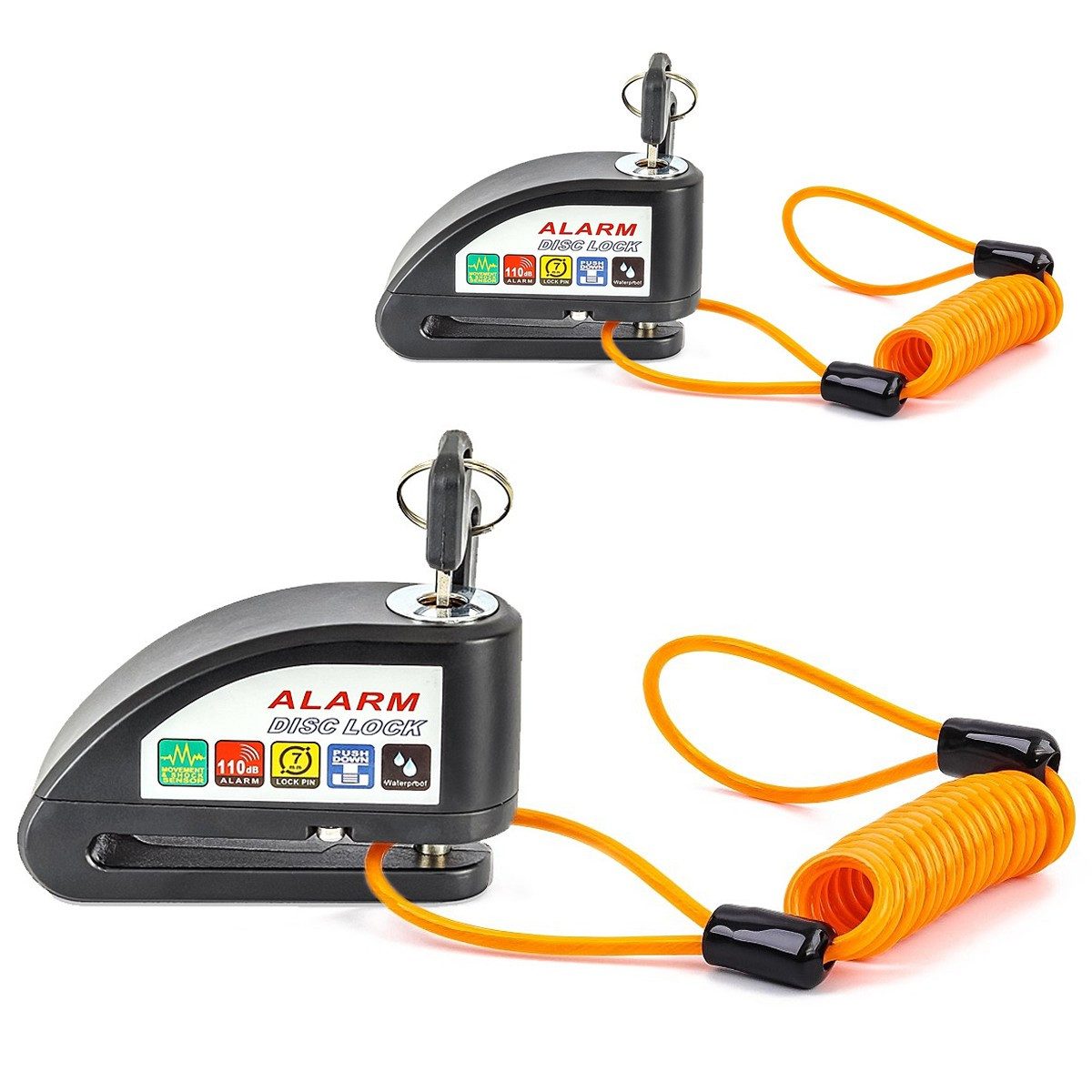 Sitzbank 2x Bremsscheibenschloss Alarm Erinnerungskabel Diebstahlschutz 110dB s