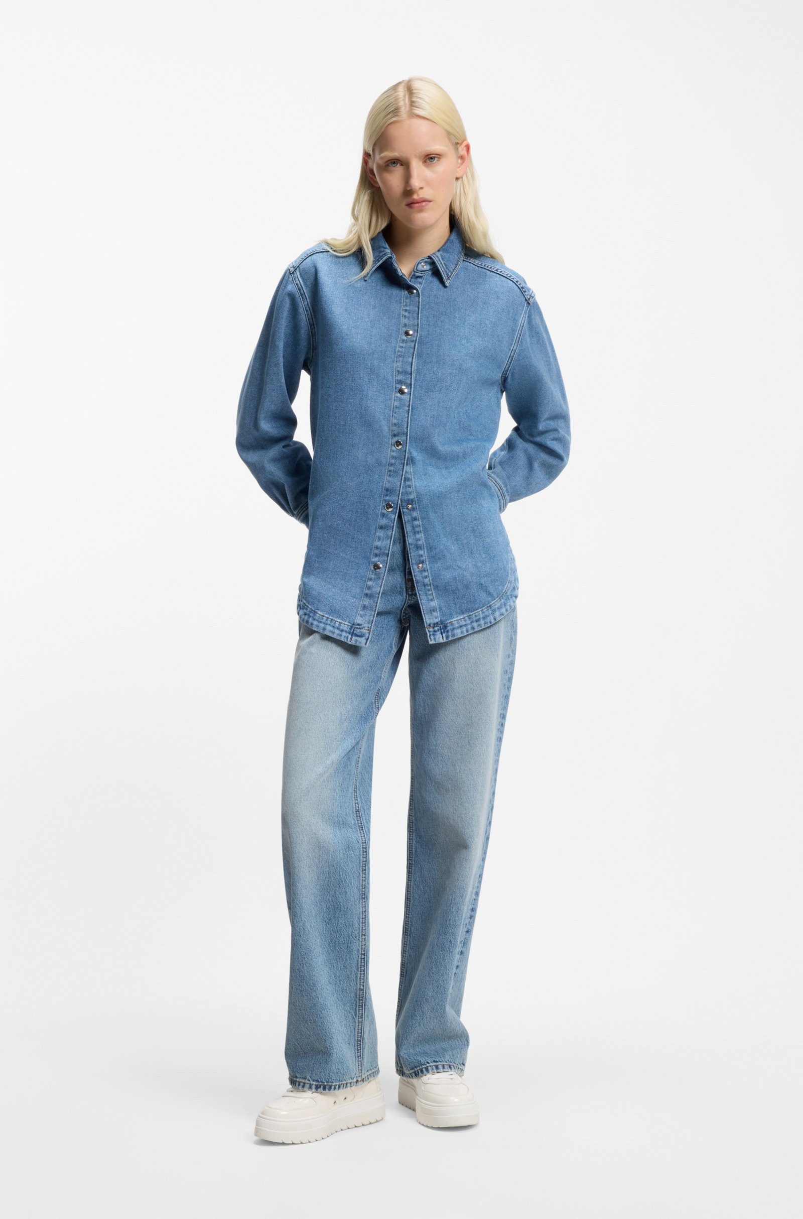 HUGO 5-Pocket-Jeans aus blauem Baumwoll-Denim mit weitem Beinverlauf (1-tlg)