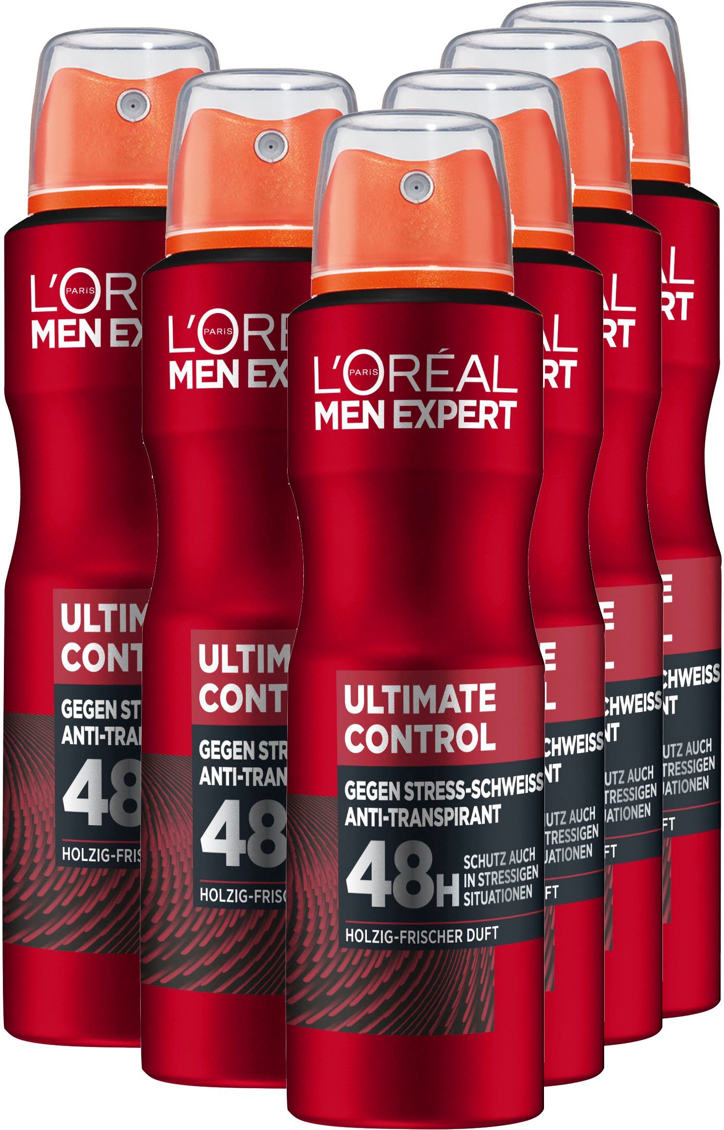 L'ORÉAL PARIS MEN EXPERT Deo-Spray Deo Spray Ultimate Control 48h, Packung, 6-tlg., mit hoher Zuverlässigkeit