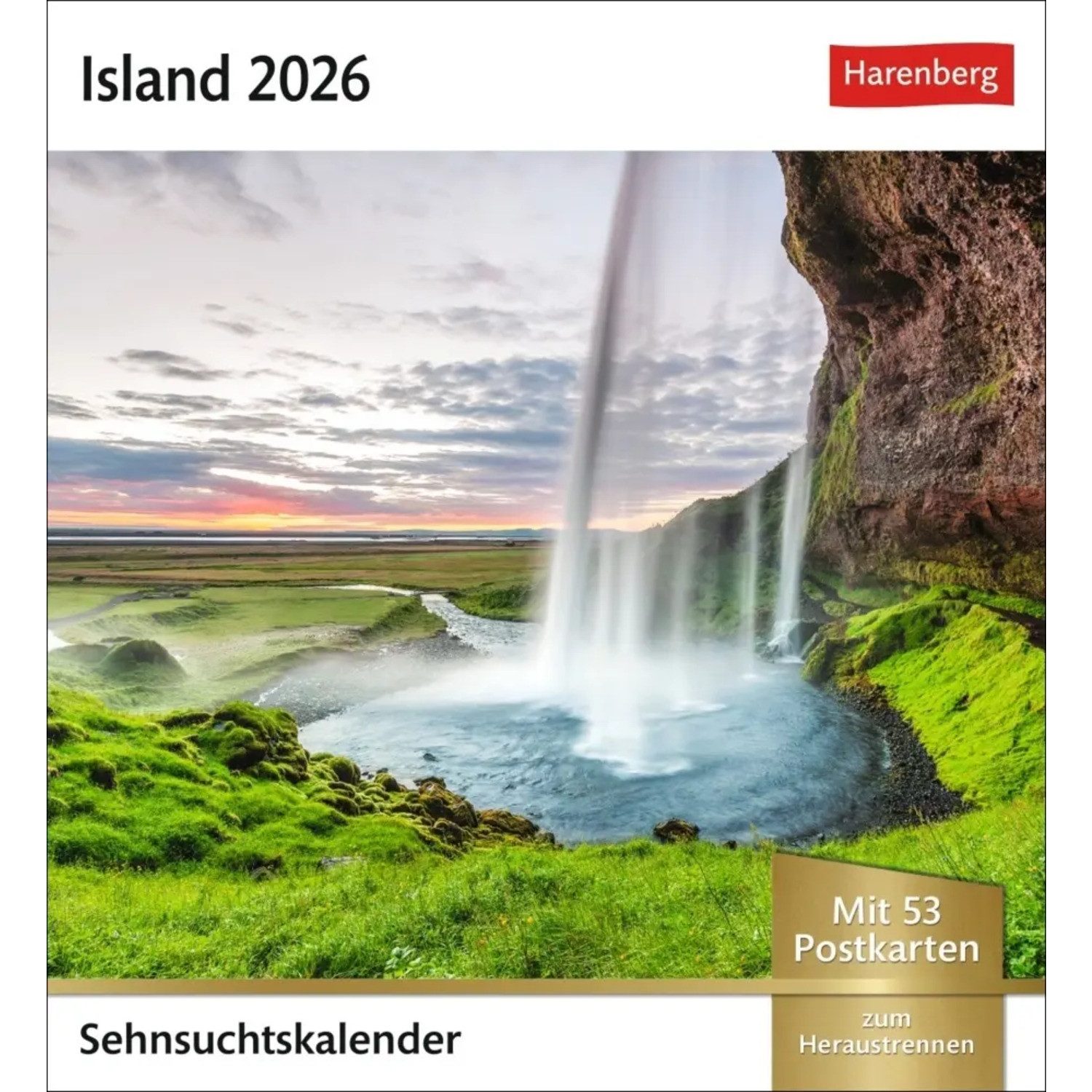 Harenberg Kalender Verlag Wandkalender Island Sehnsuchtskalender 2026 - Wochenkalender mit 53 Postkarten