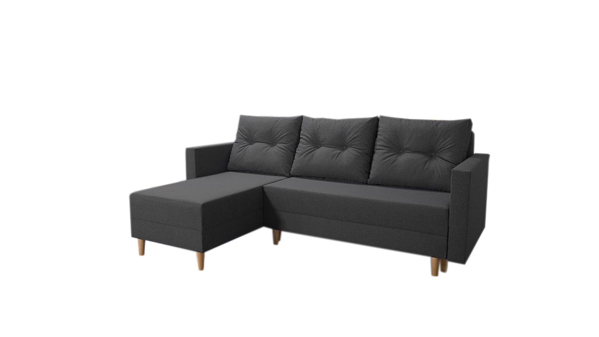 Siblo mit - Wohnzimmer Ecksofa Schlaffunktion Alisia Ecksofa Schwarz Ecksofa - Modernes Bettzeugbehälter ausklappbares Holzfüße - -