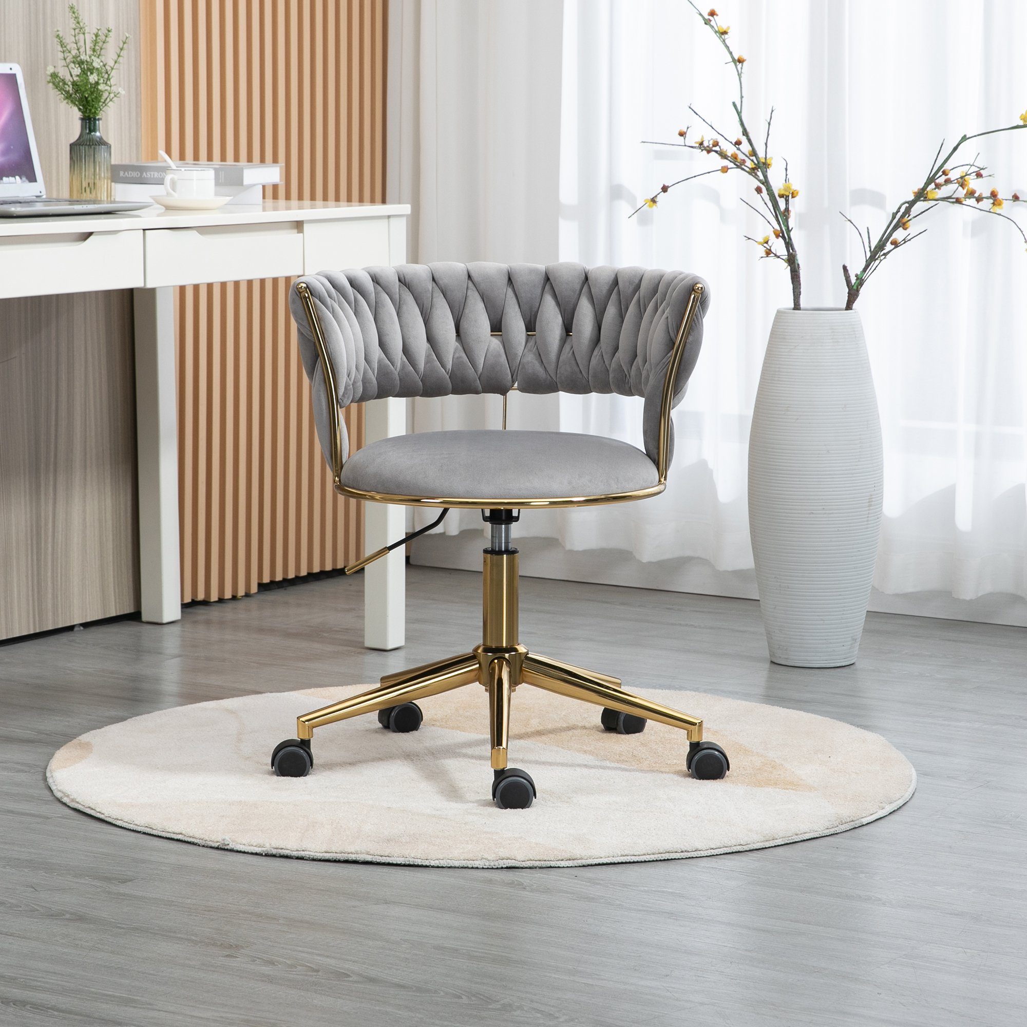 WISHDOR Bürostuhl Drehstuhl, 360° drehbarer Polsterstuhl (1 St), Make-up-Stuhl, goldener Bürostuhl, 360° drehbarer Grau