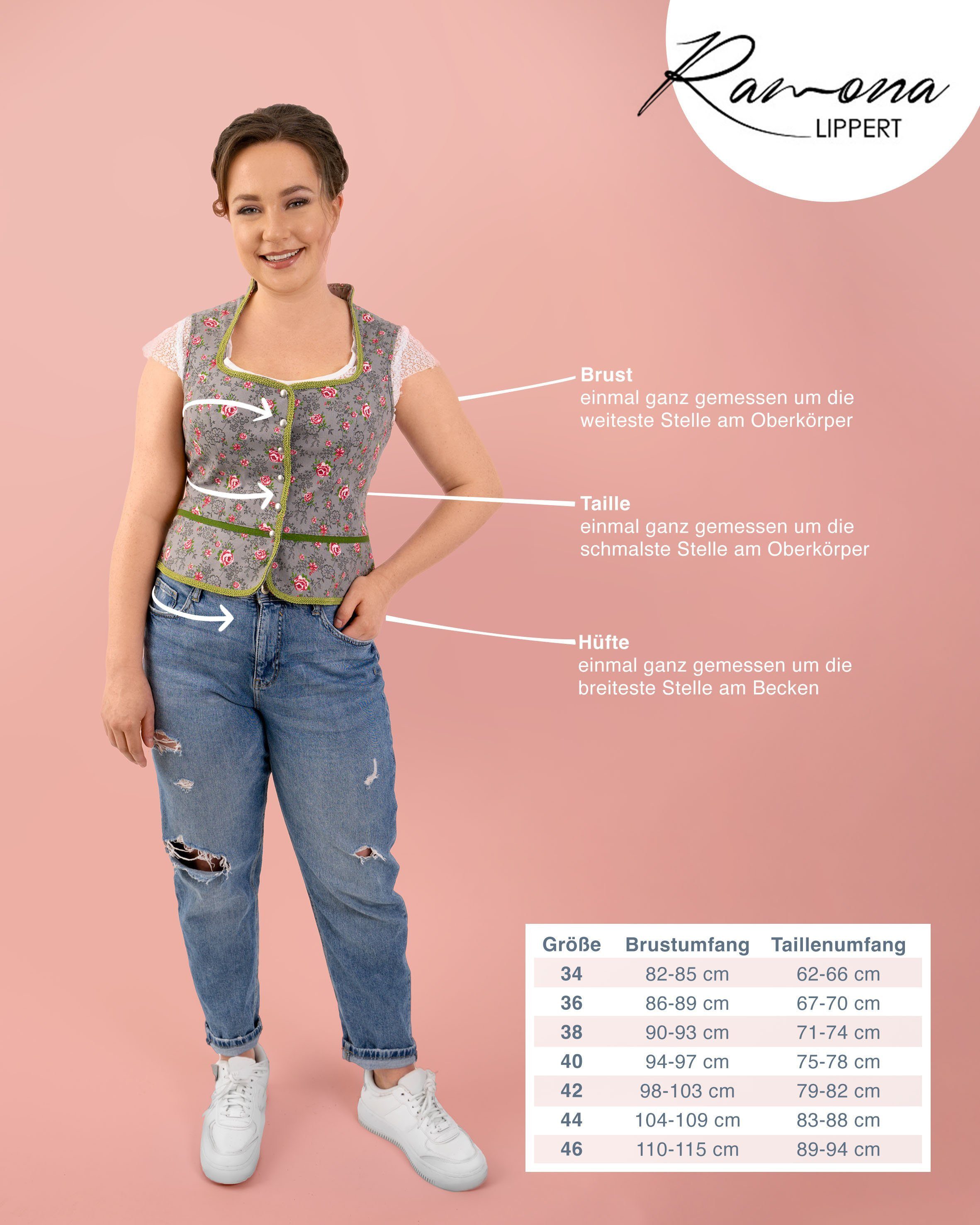 Ramona Lippert Trachtenbluse Mieder Leonie grau floral Knöpfe