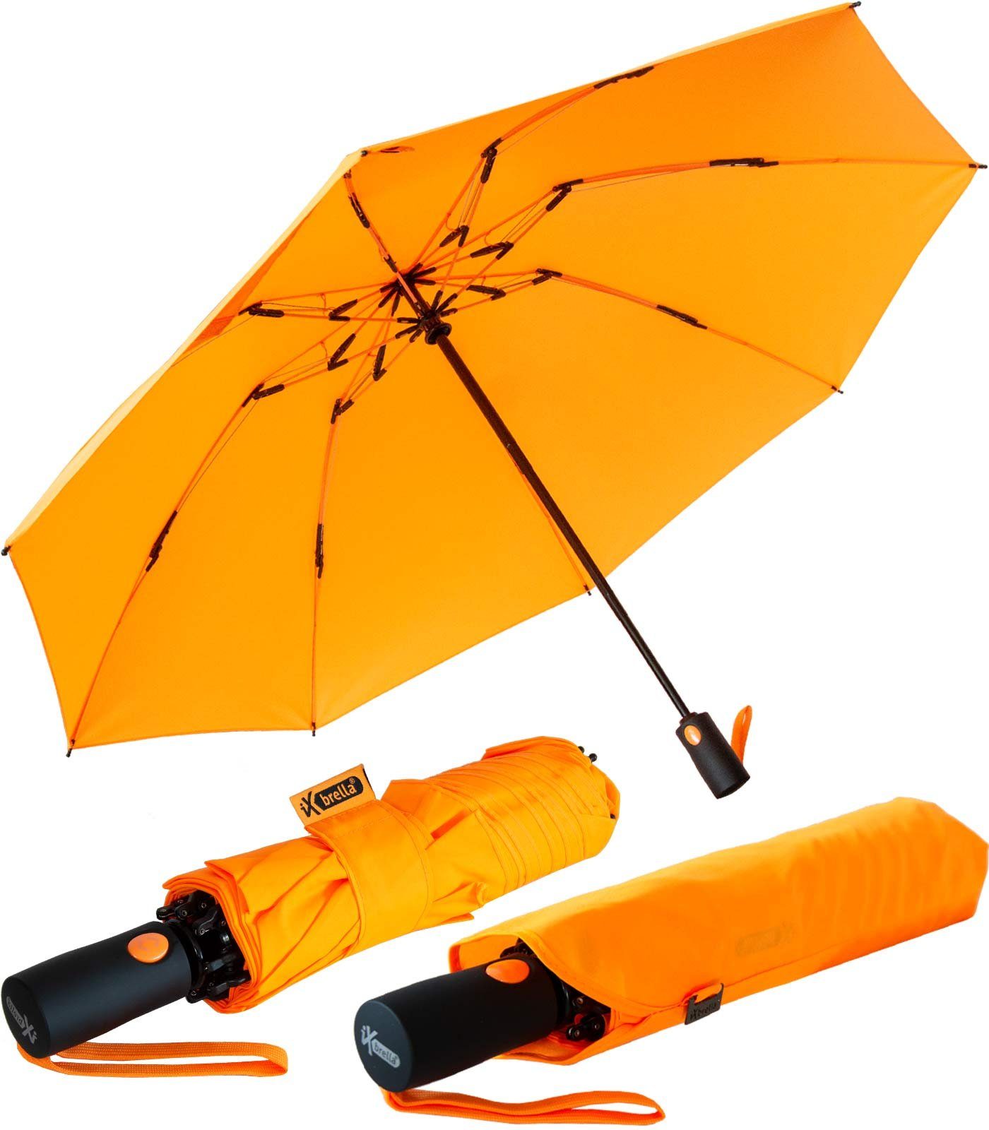 öffnender Reverse Fiberglas-Automatiksch, Taschenregenschirm umgekehrt stabilen bunten neon-orange mit Speichen iX-brella