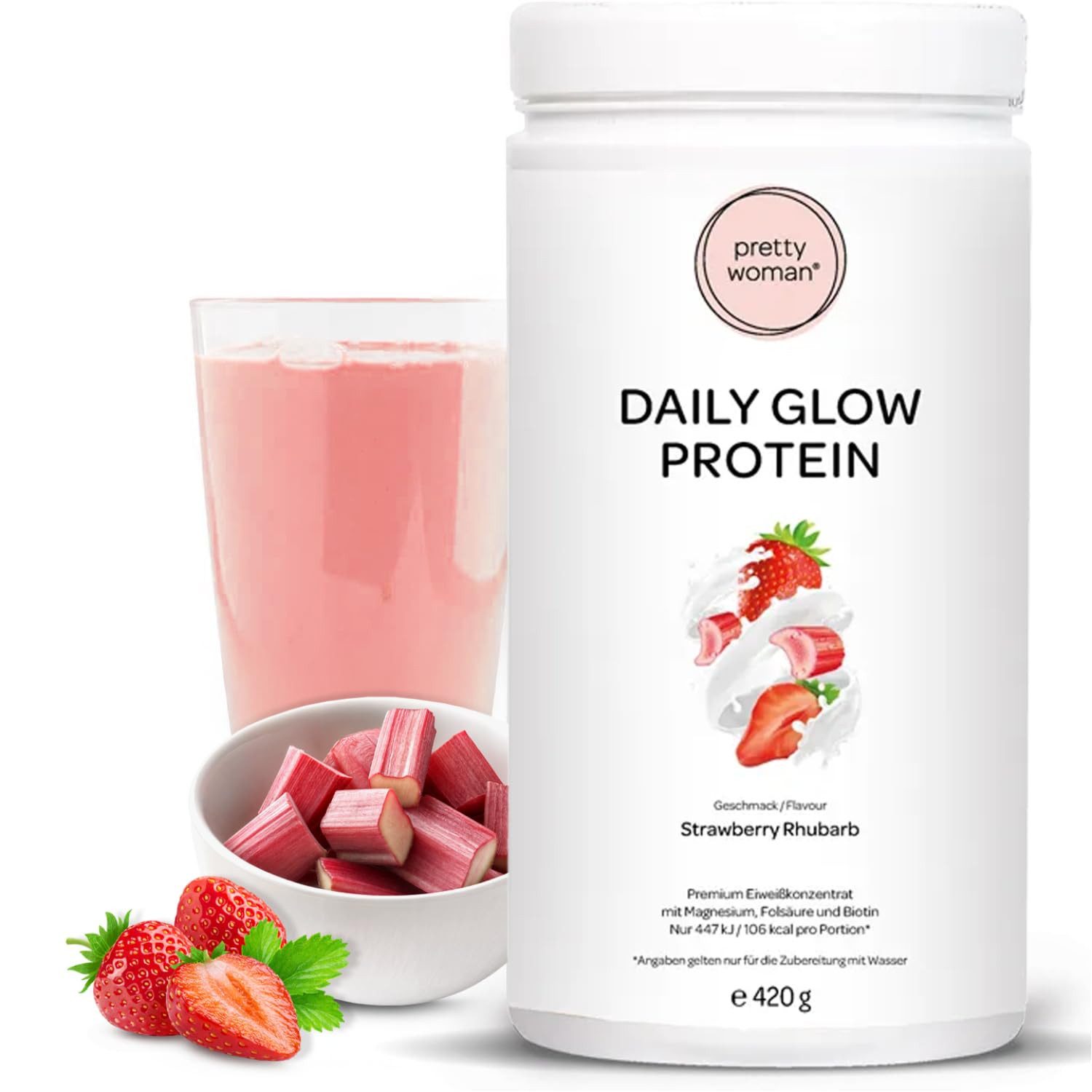 pretty woman Daily Glow Eiweiss Protein Pulver für Frauen, 420g Pulver, mit Vitaminen & Mineralien, Biotin & Folsäure