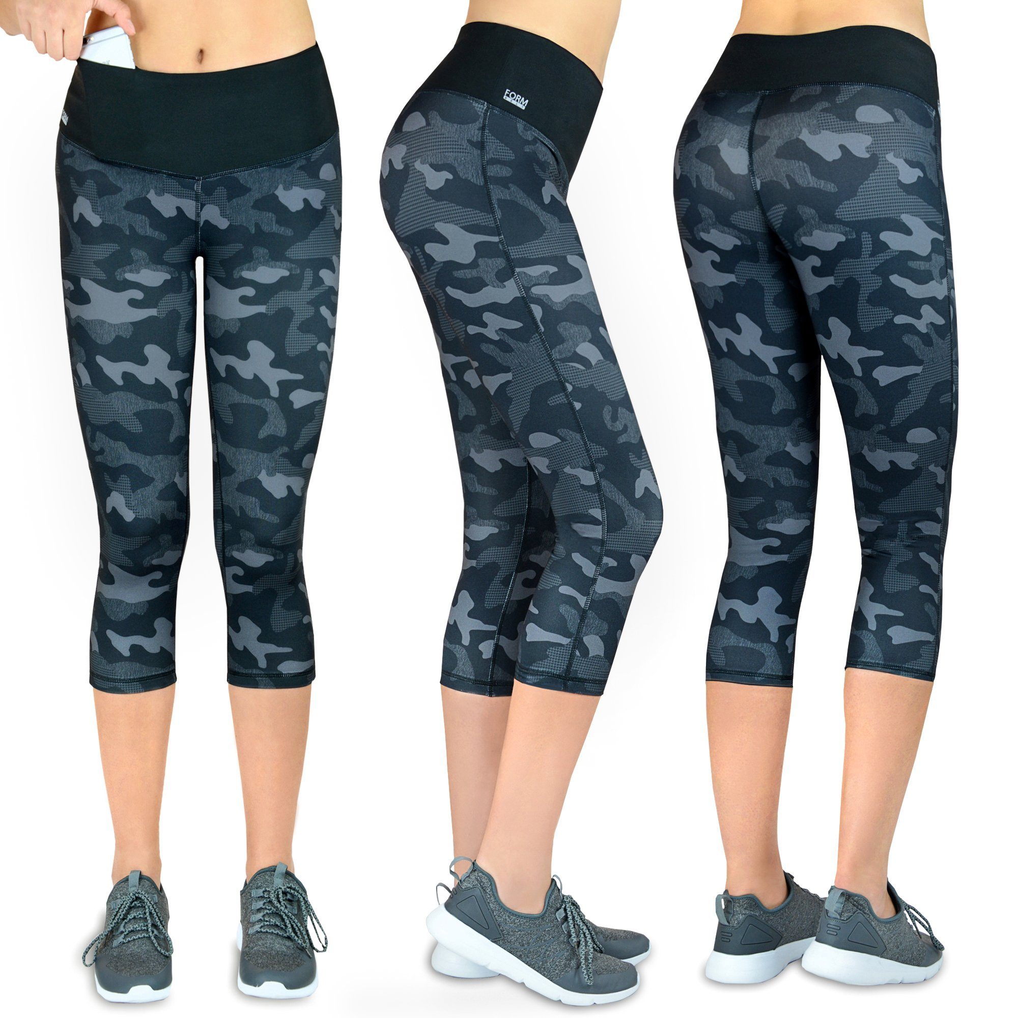 Formbelt Laufhose Damen 3/4 Capri Leggings mit Handytasche, hoher Bund & Quick Dry Damen 3/4 Sporthose blickdicht, hoher Bund, atmungsaktiv, Quick Dry