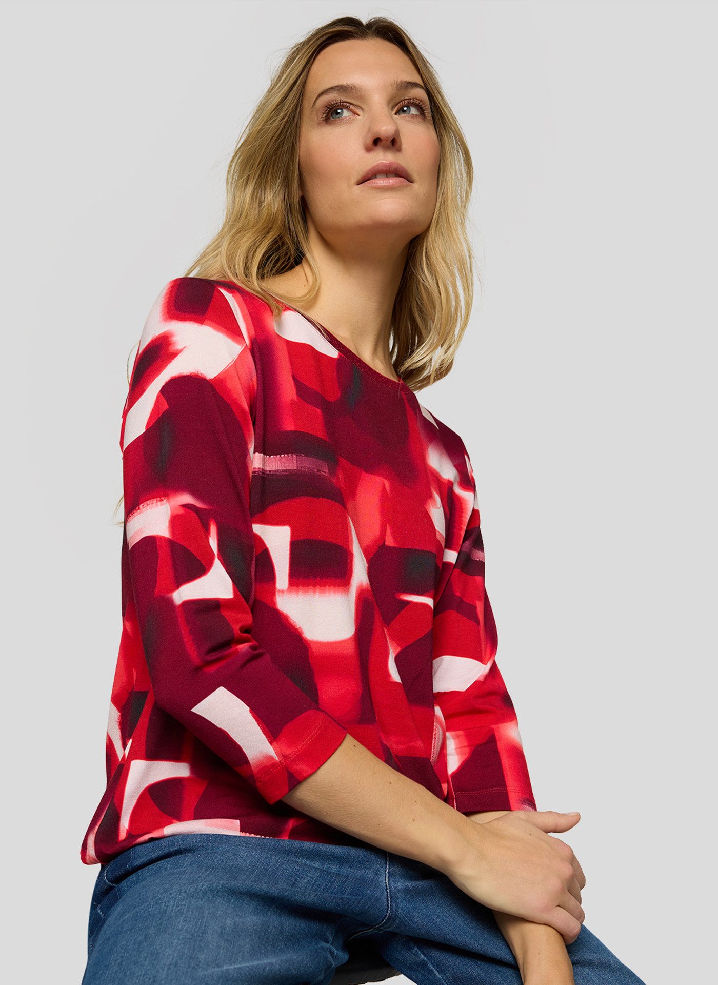 Rabe 3/4-Arm-Shirt mit grafischem Muster und Glitzer-Rundhals günstig online kaufen