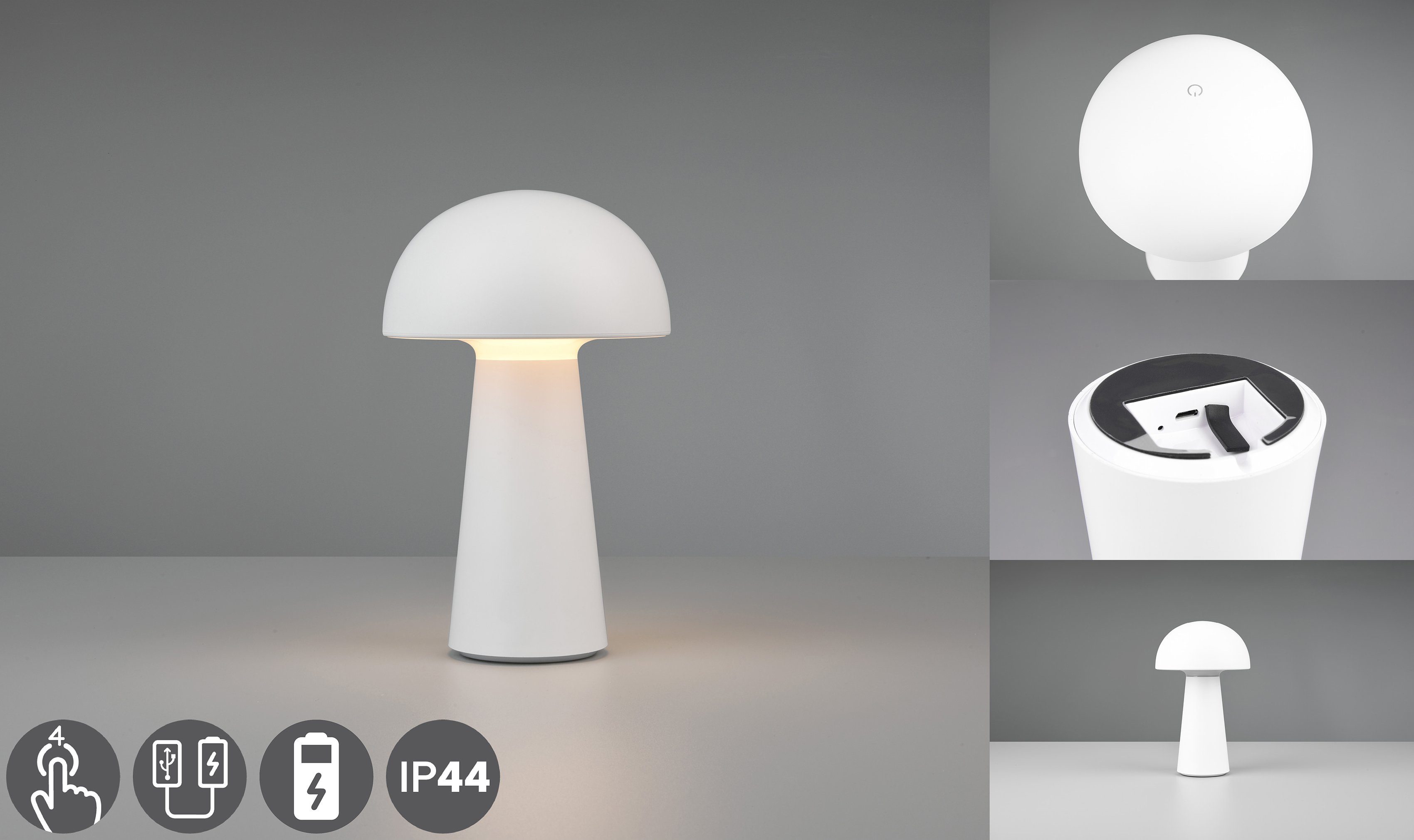 Reality Leuchten LED Außen-Tischleuchte Lennon, Dimmfunktion, LED fest integriert, Warmweiß, LED Outdoor Tischlampe,4-fach Touchdimmer, Ladefunktion per USB-C,IP44