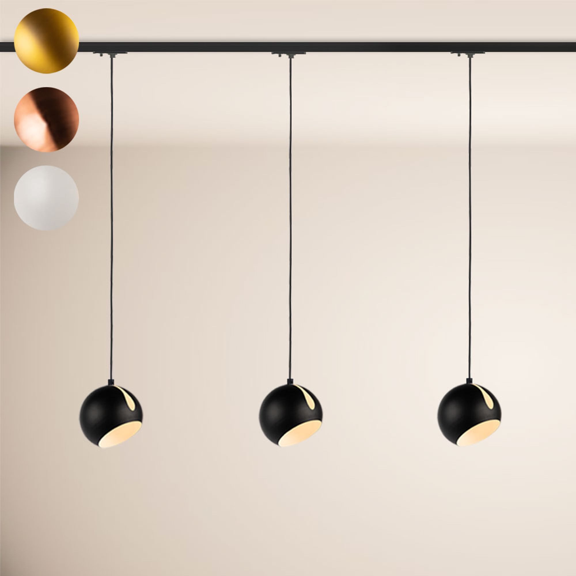 s.luce Pendelleuchte Ball Esstischlampe 1-Phase-Schiene 200cm Ø 20cm Mitteleinsp. Weiß