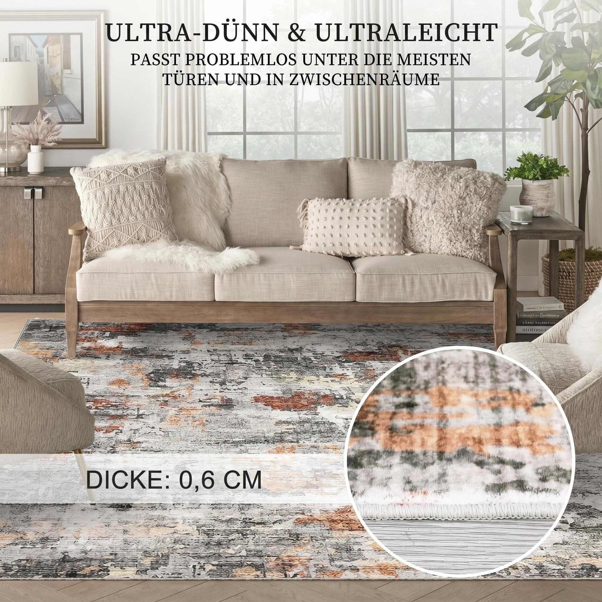 GarveeMore Teppich mit abstraktem Muster für Wohnzimmer & Schlafzimmer & Flur, rechteckig, Höhe: 6 mm, Pearl-Velvet, zusammenlegbar, TPR-Rücken, waschmaschineng – Bild 4 von 5