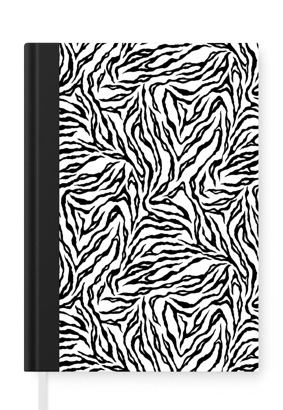 MuchoWow Notizbuch Tigerdruck - Schwarz - Weiß - Tiere - Muster, Journal, Merkzettel, Tagebuch, Notizheft, A5, 98 Seiten, Haushaltsbuch