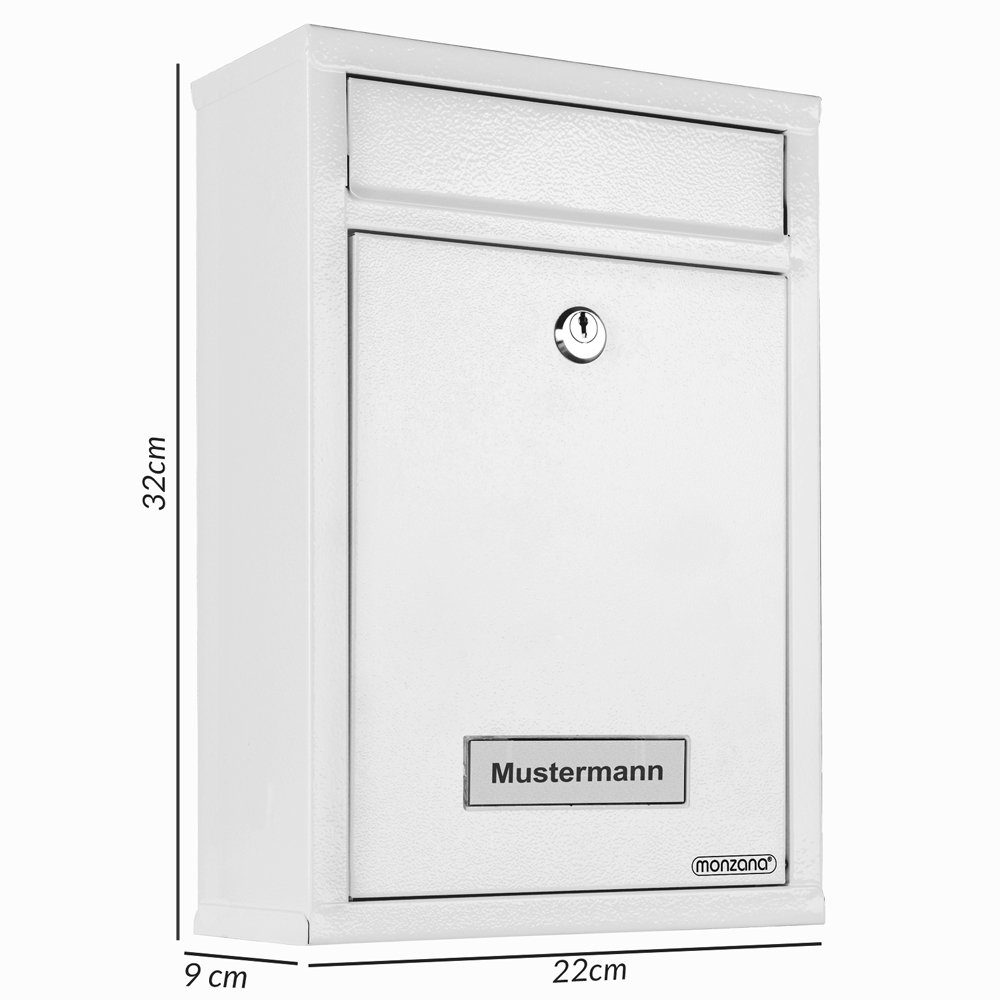 monzana Wandbriefkasten, Weiß inkl. 2 Schlüssel Namensschild abschließbar Mailbox